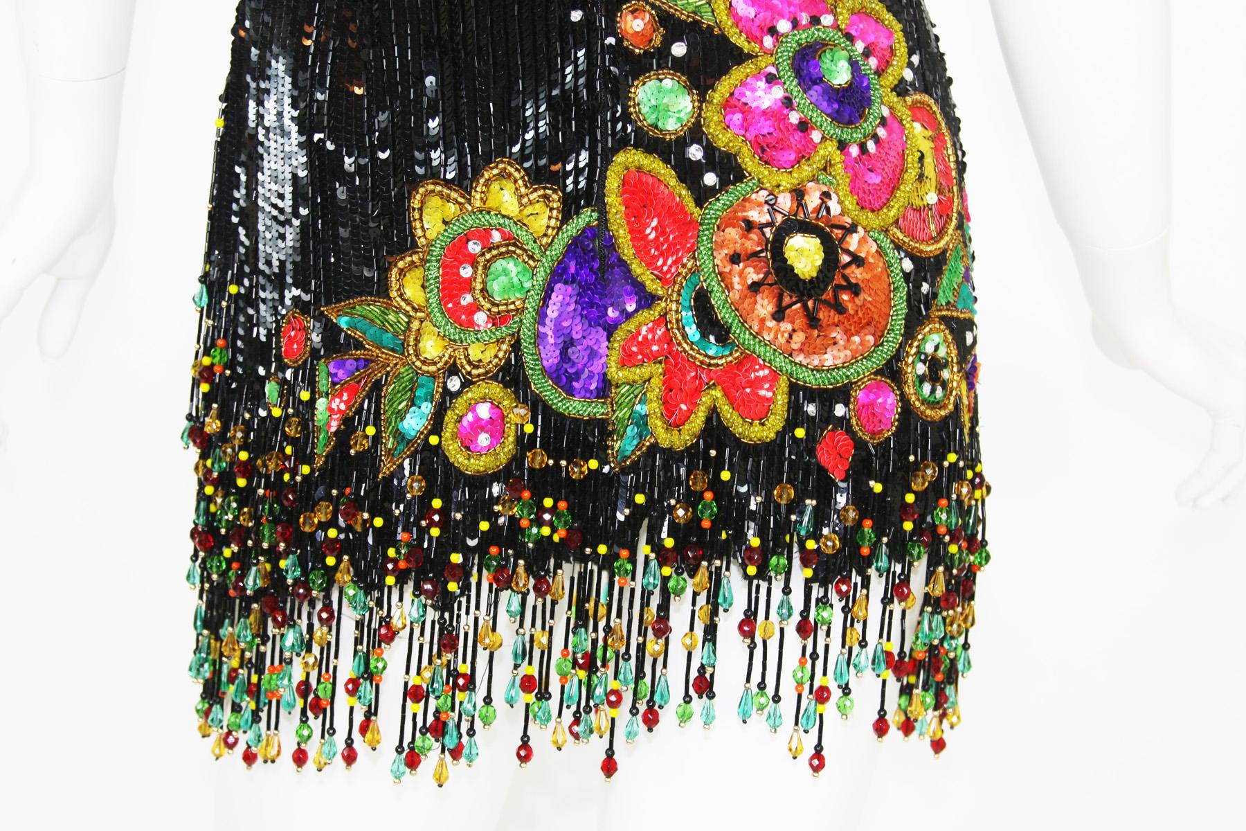 Bob Mackie Couture Exquisite Fringed Gatsby Flapper Corset Beaded Mini Dress 1