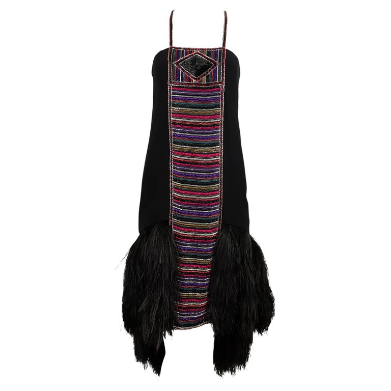 Bob Mackie Couture Vestido de Cuentas Tribal Multicolor Dobladillo