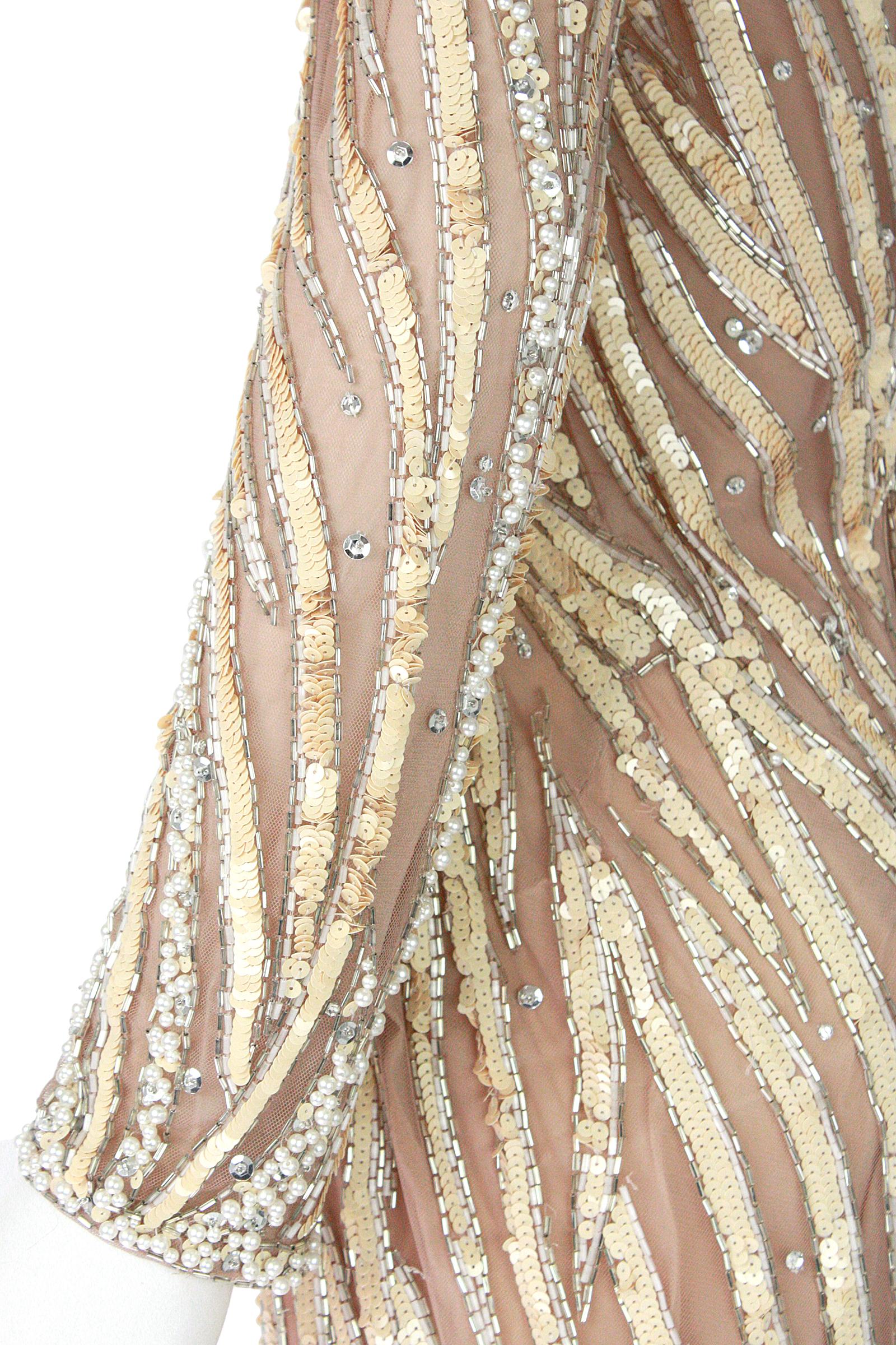 Bob Mackie Cream Sequin Beaded Gown with Slit  For Sale 1