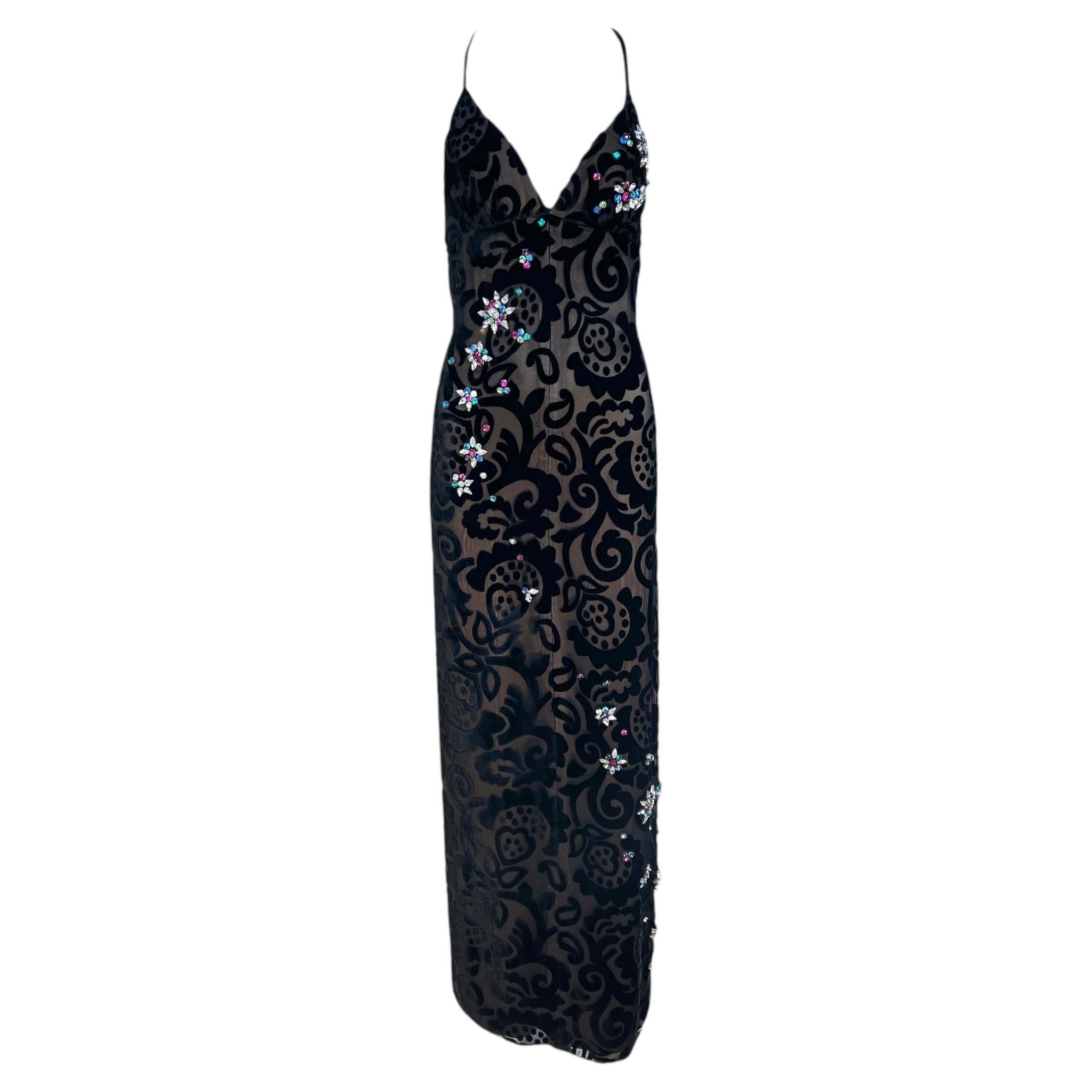 Bob Mackie Elizabeth the First 1970's Black Devoré Velvet Gown with Crystals