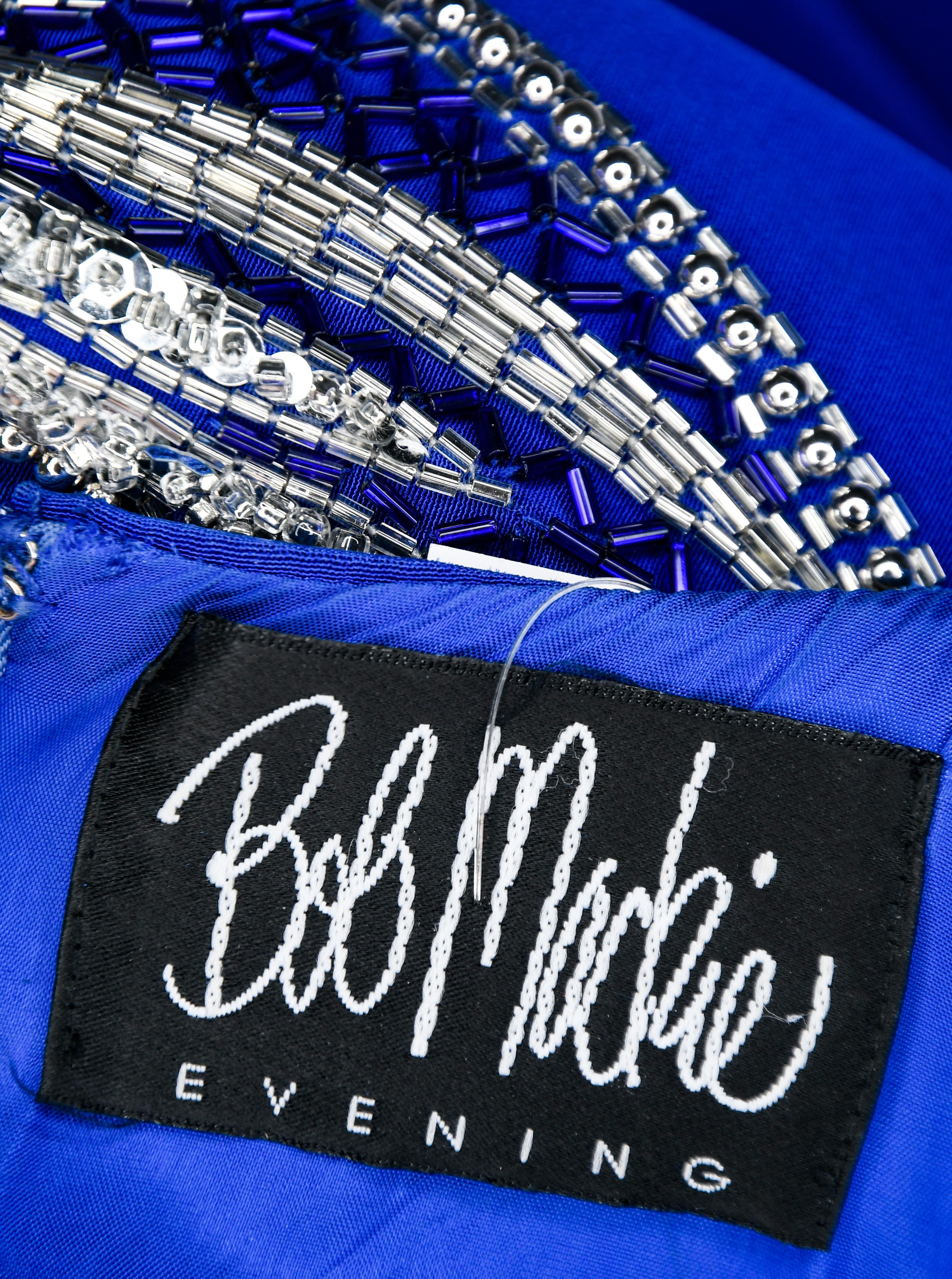Women's Bob Mackie Evening Sapphire Blue Beaded Sequined 1980s Gown Remodeled Size 12
