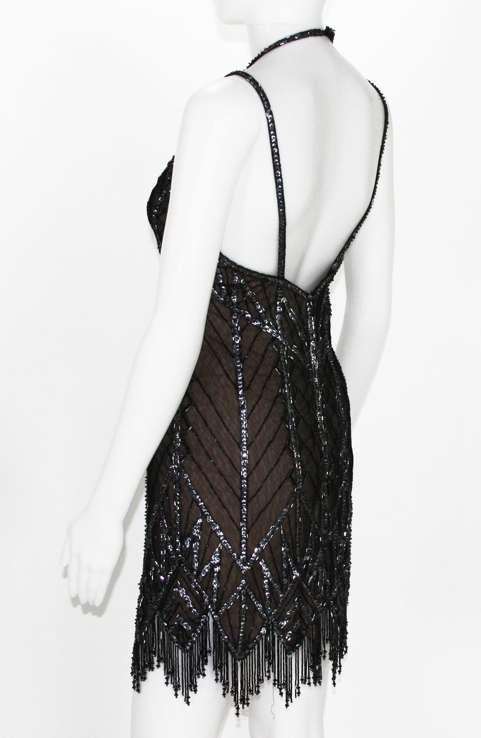 Bob Mackie F/W 1991 Black Mini Fully Beaded Fringe Dress  In Excellent Condition In Montgomery, TX