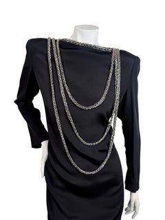 Bob Mackie for Neiman Marcus Vintage 1980s Black Silver Beaded Open Back Dress