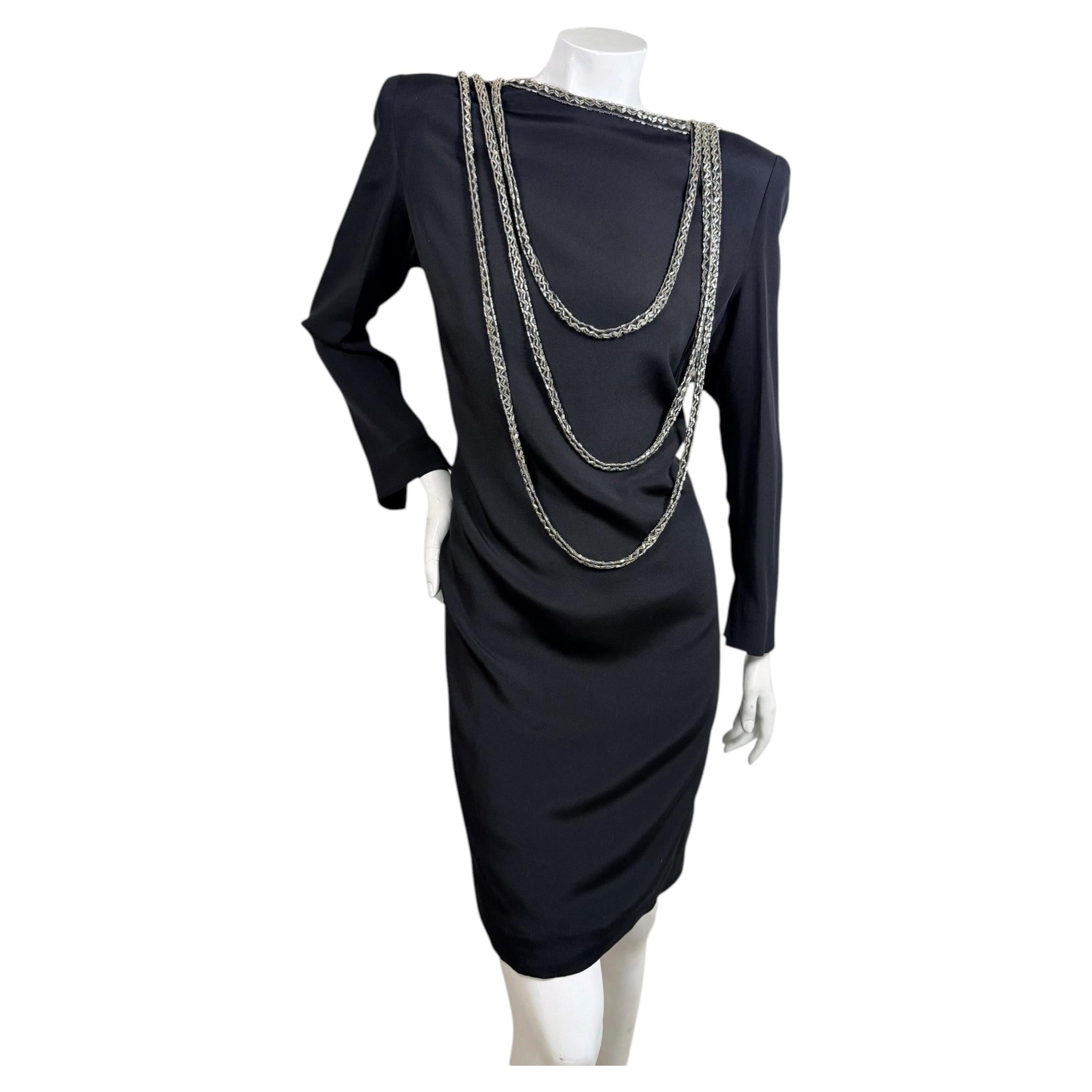Pre-owned Bob Mackie For Neiman Marcus Vintage 1980s Black Silver Beaded Open Back Dress
