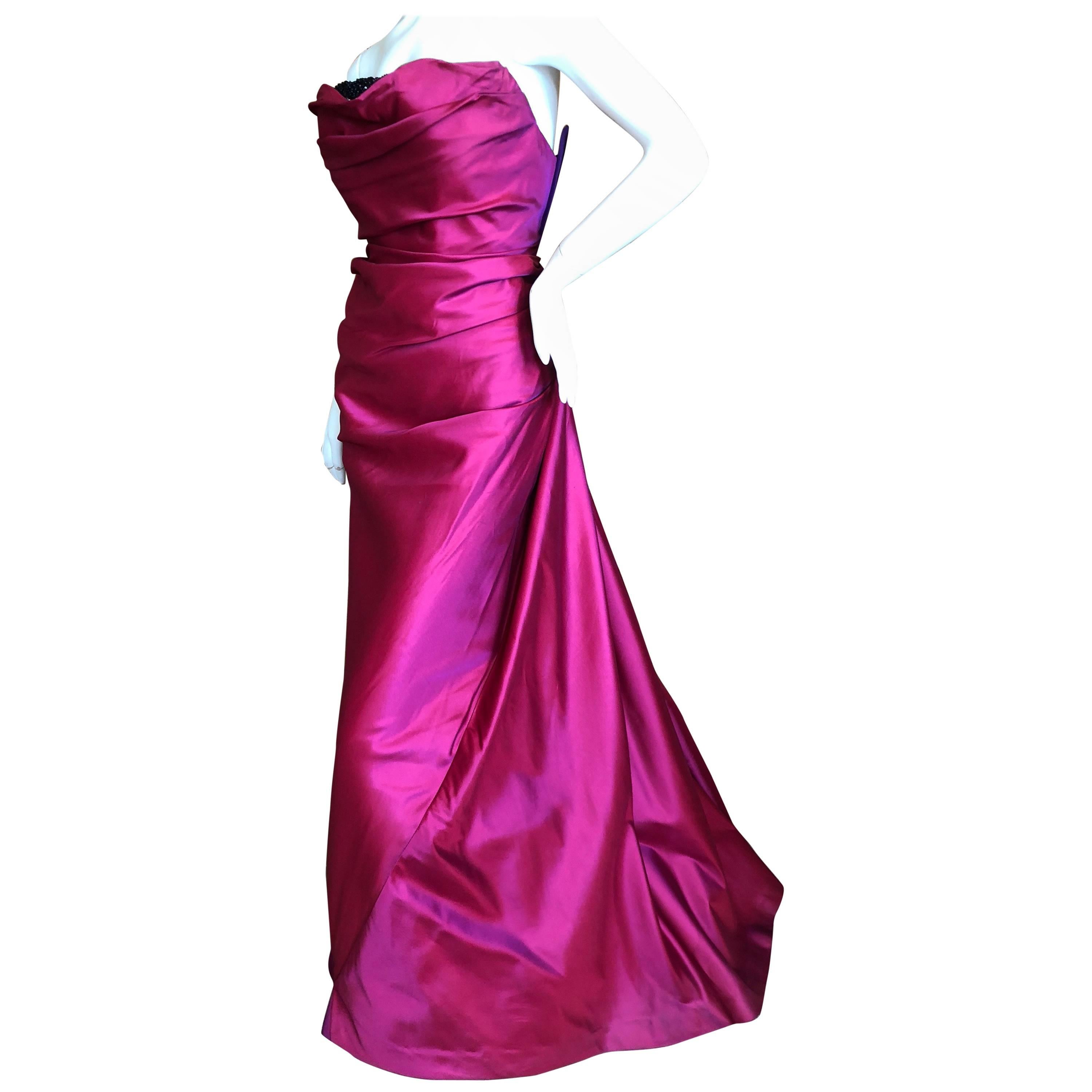 Bob Mackie Glamorous Magenta Ballgown with Crystal Beaded Accents, 1980s