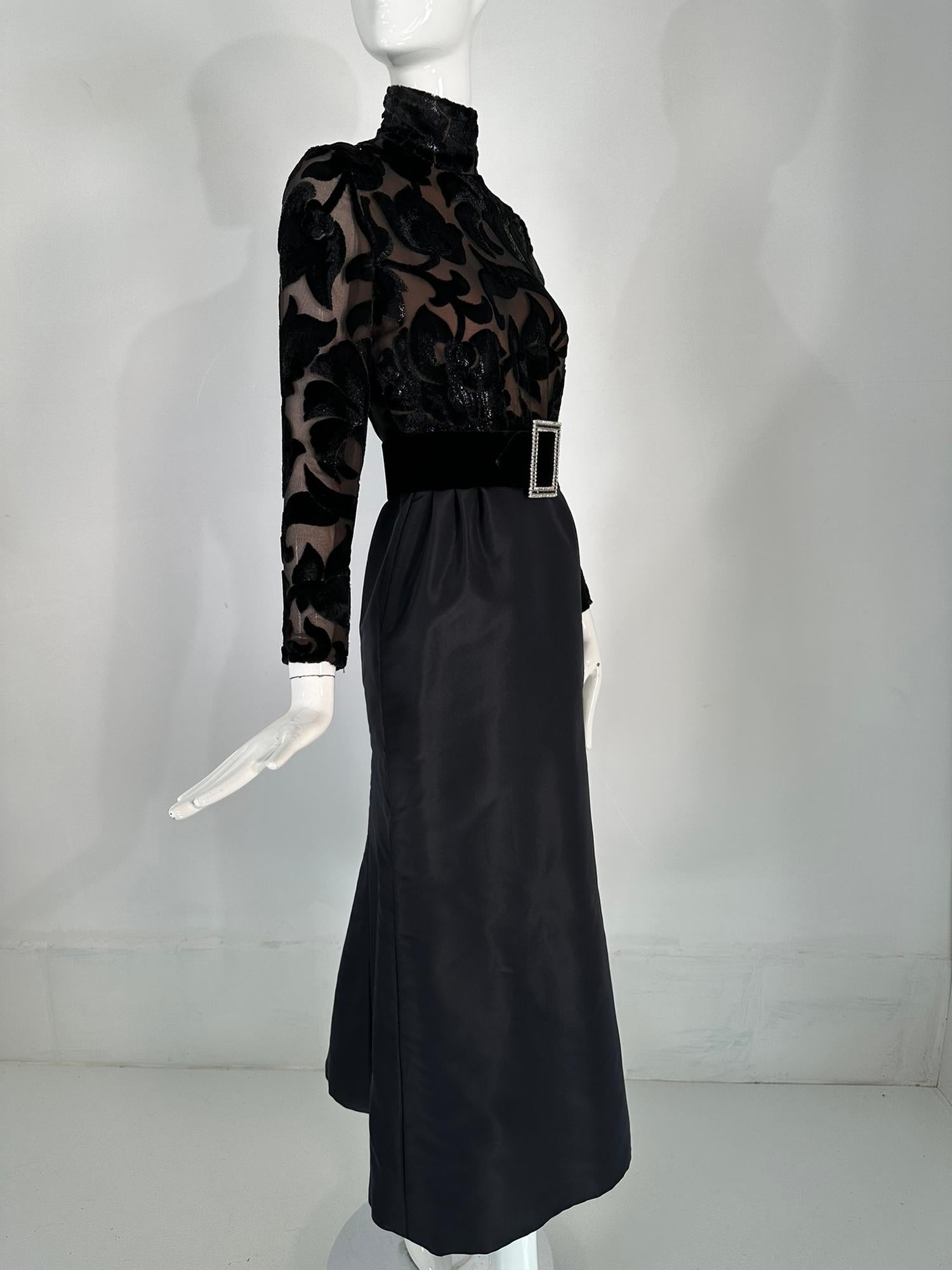 Bob Mackie Glittery Black Silk Cut Velvet & Black Taffeta Mermaid Skirt Gown  6
