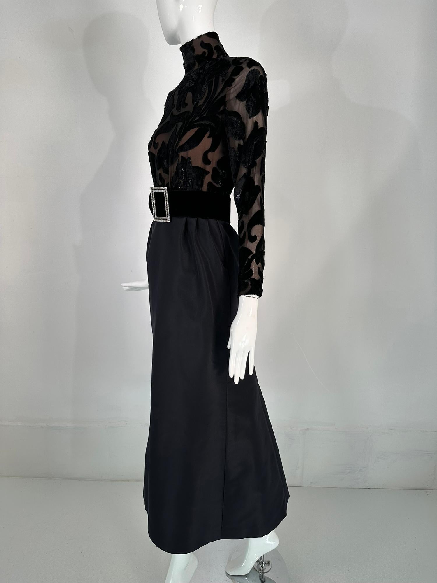 Bob Mackie Glittery Black Silk Cut Velvet & Black Taffeta Mermaid Skirt Gown  In Good Condition In West Palm Beach, FL