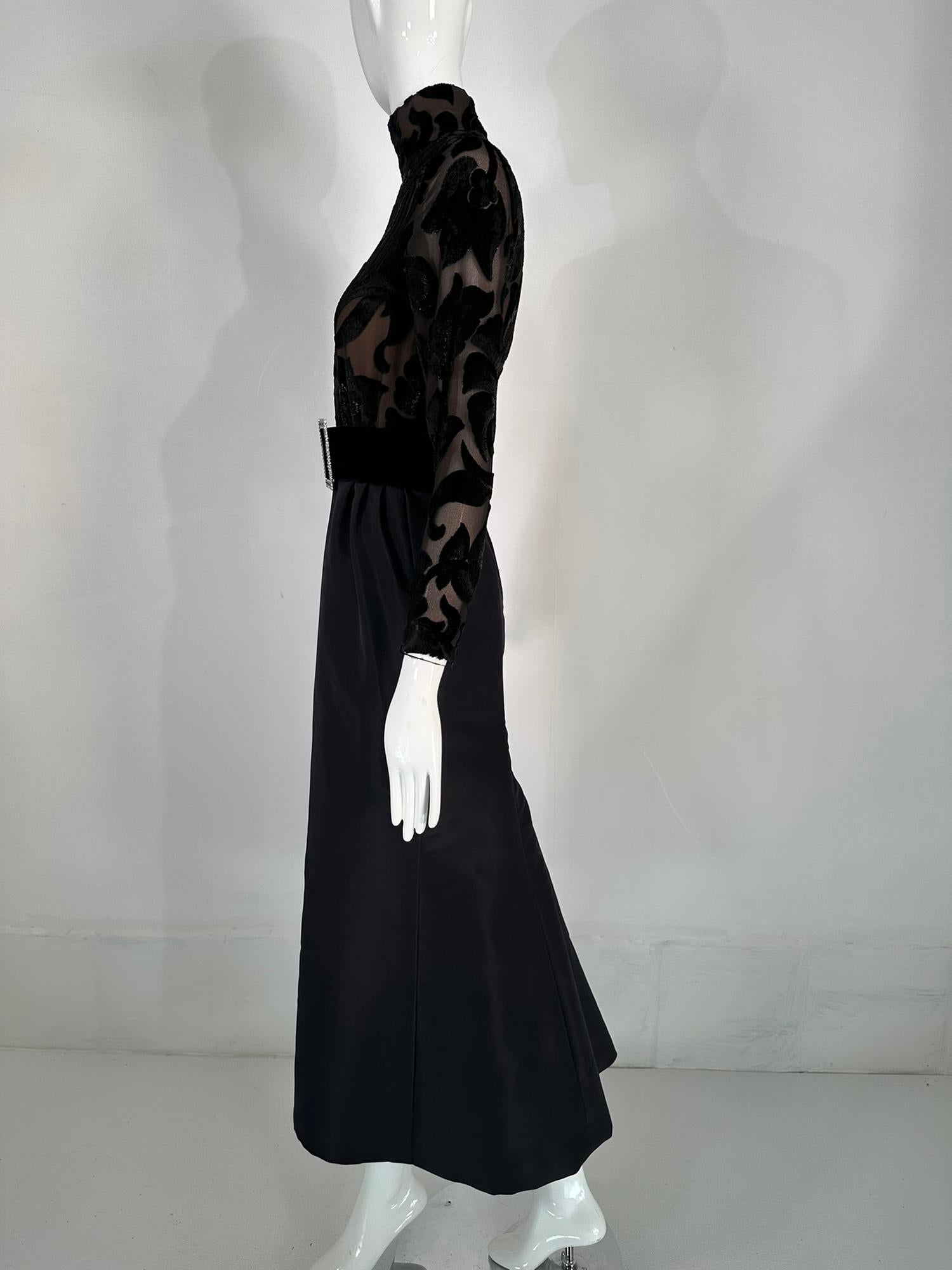Women's Bob Mackie Glittery Black Silk Cut Velvet & Black Taffeta Mermaid Skirt Gown 
