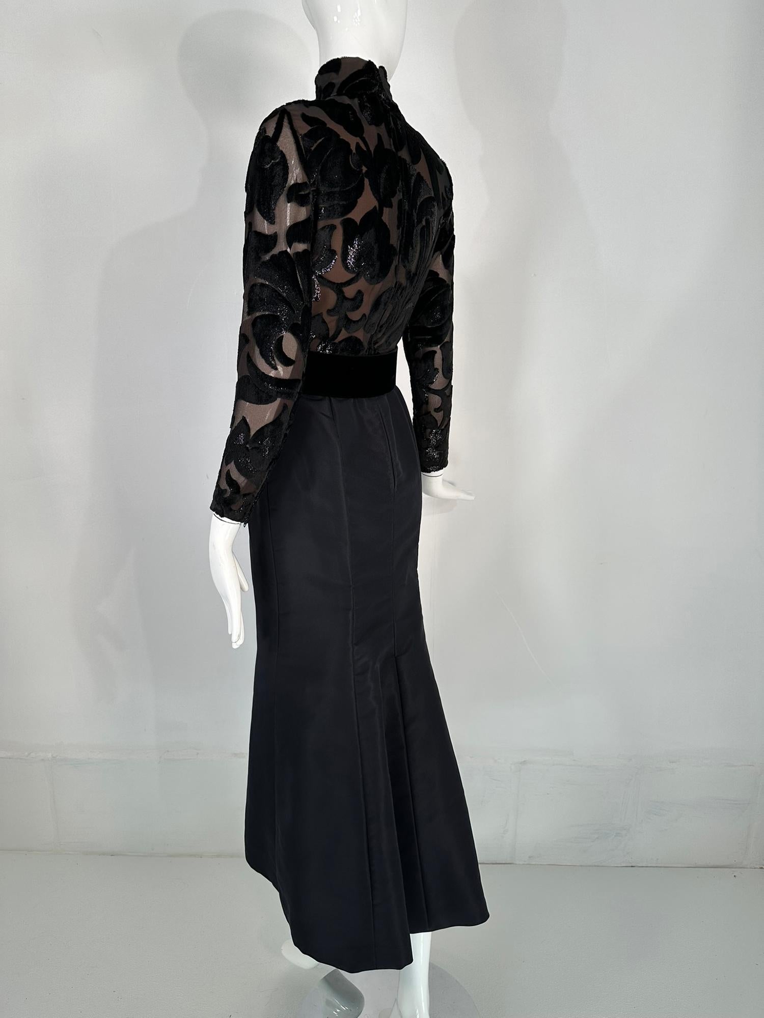 Bob Mackie Glittery Black Silk Cut Velvet & Black Taffeta Mermaid Skirt Gown  1