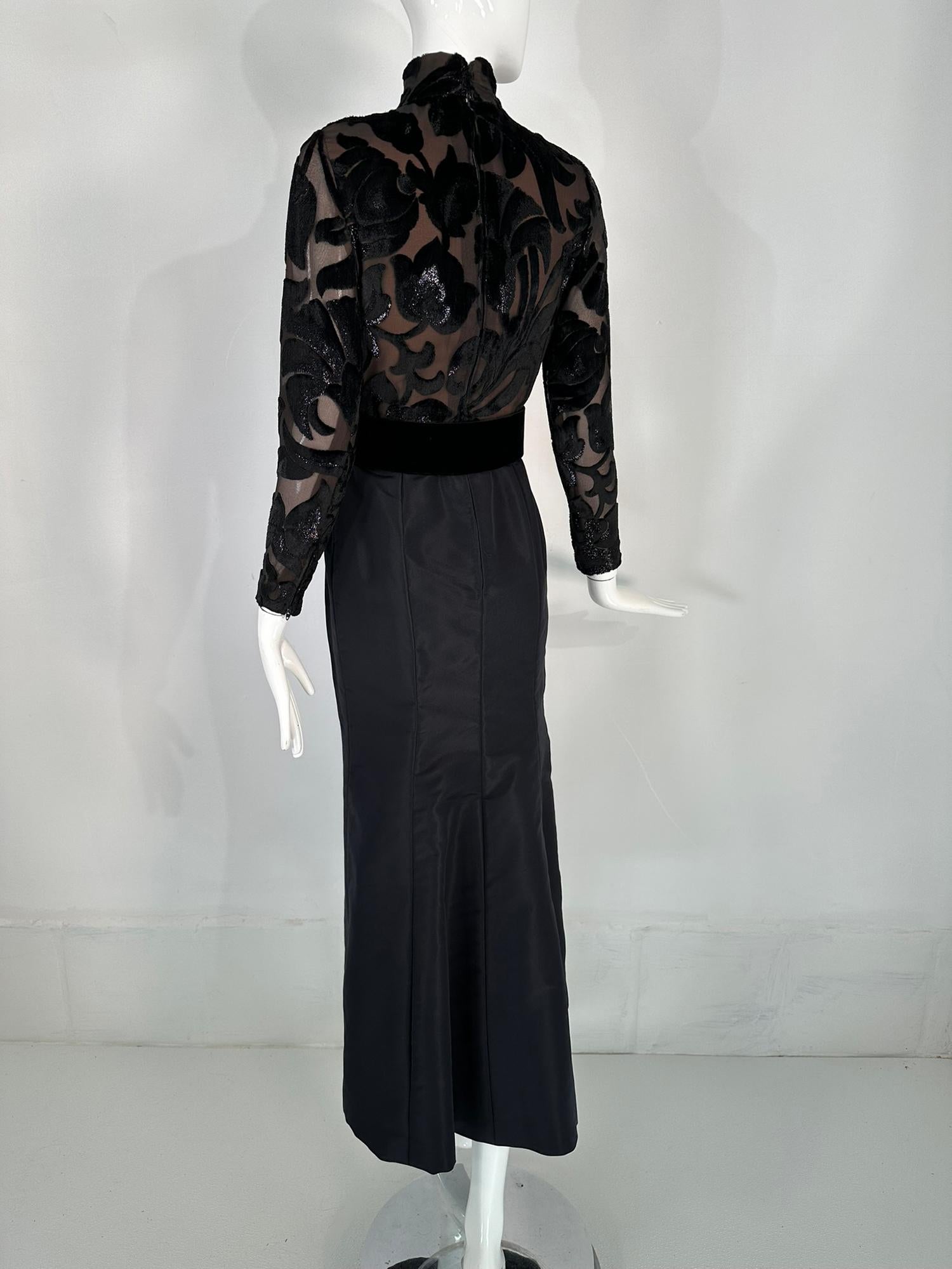 Bob Mackie Glittery Black Silk Cut Velvet & Black Taffeta Mermaid Skirt Gown  2