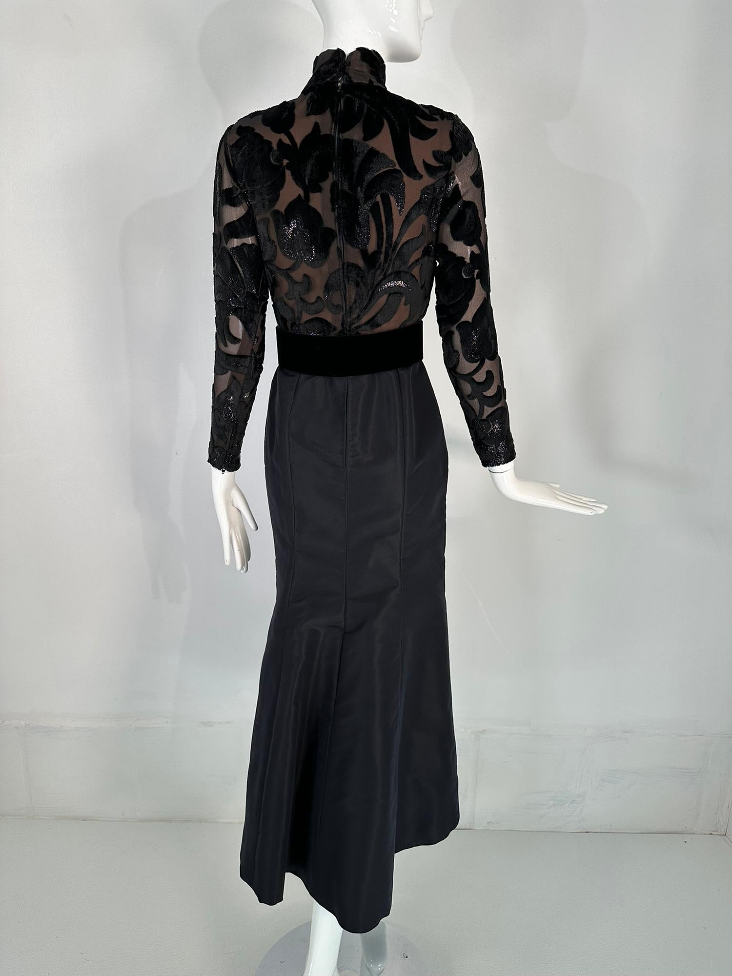 Bob Mackie Glittery Black Silk Cut Velvet & Black Taffeta Mermaid Skirt Gown  3