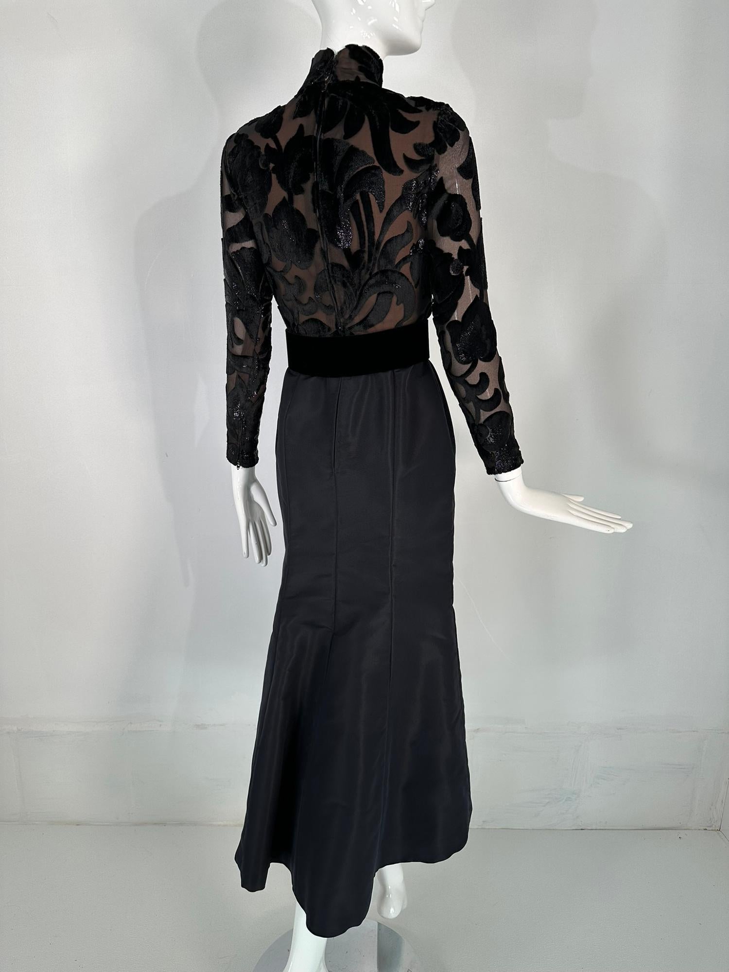 Bob Mackie Glittery Black Silk Cut Velvet & Black Taffeta Mermaid Skirt Gown  4