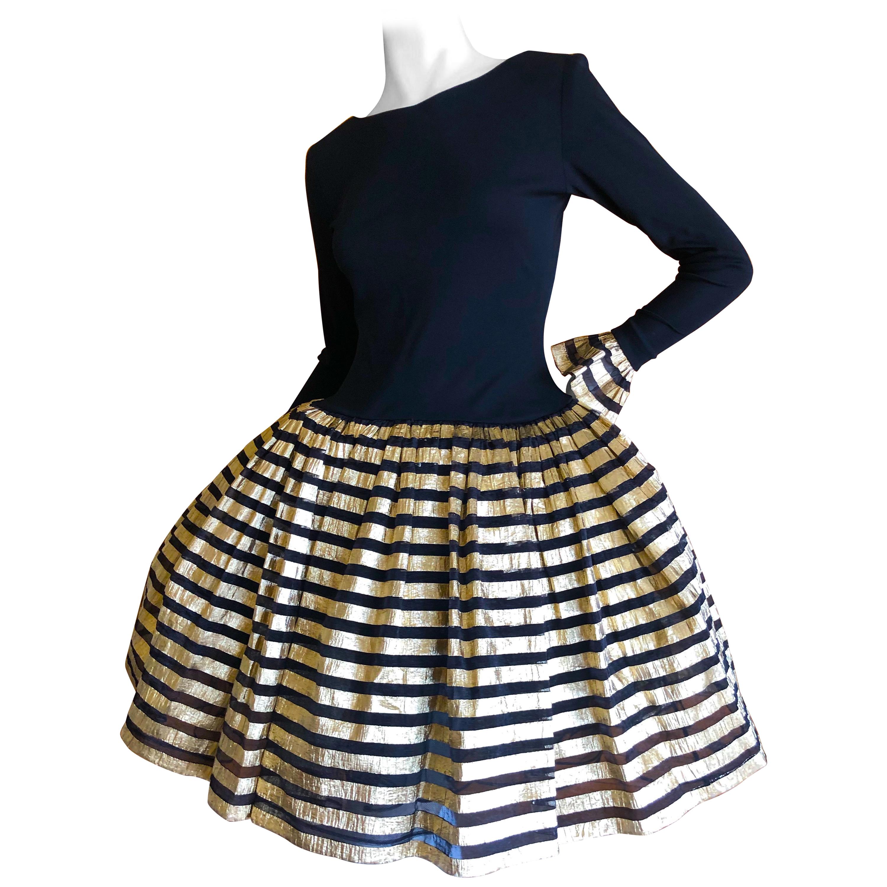 Bob Mackie Gold and Black Vintage Cocktail Dress w Ballerina Skirt & Petticoats For Sale
