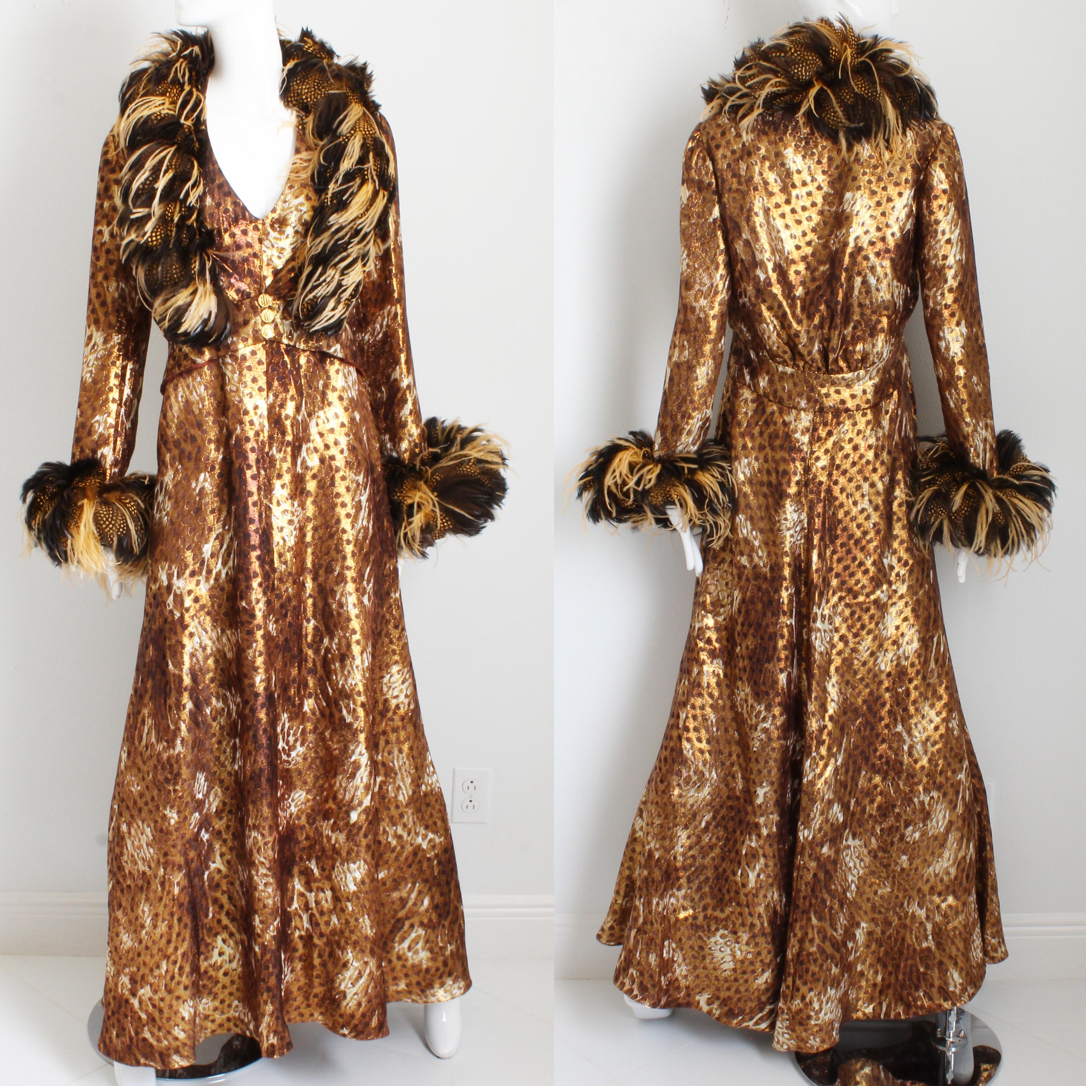 Bob Mackie Halter Dress and Feather Trim Evening Jacket 2pc Set Vintage 70s Rare For Sale 5