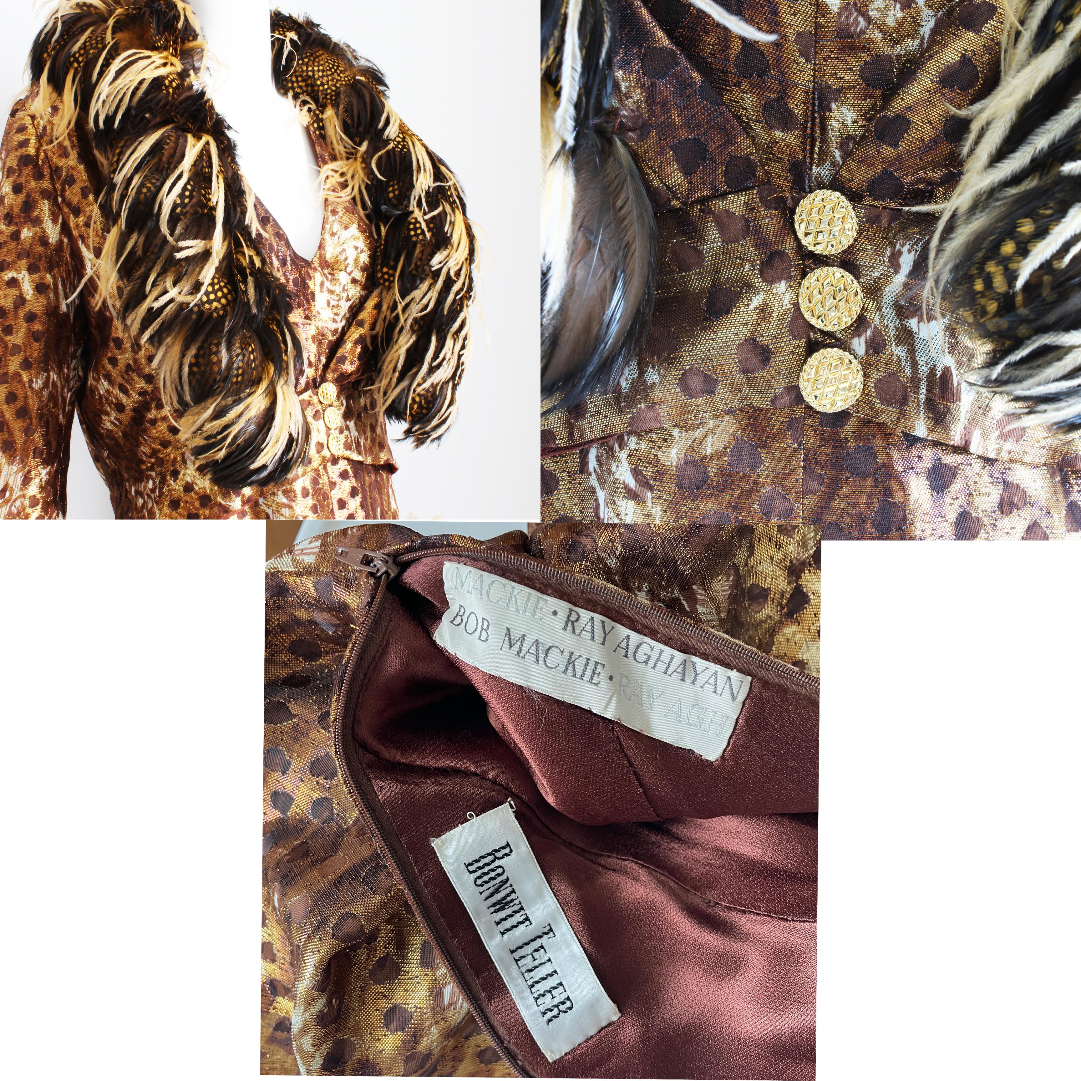 Bob Mackie Halter Dress and Feather Trim Evening Jacket 2pc Set Vintage 70s Rare For Sale 7
