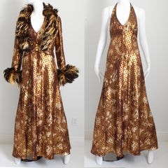 Bob Mackie Halter Dress and Feather Trim Evening Jacket 2pc Set Vintage 70s Rare