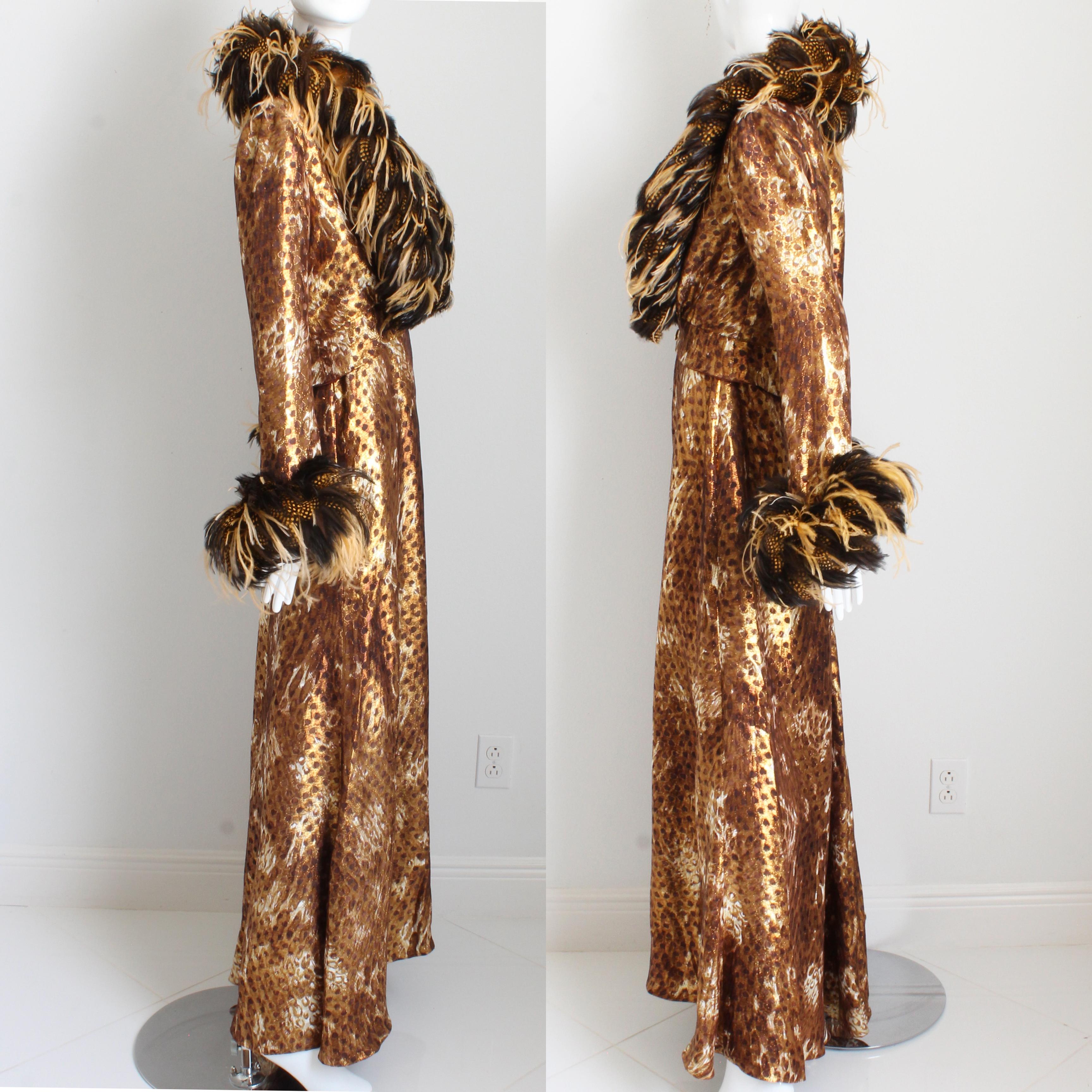 Bob Mackie Halter Dress and Feather Trim Evening Jacket 2pc Set Vintage 70s Rare For Sale 4