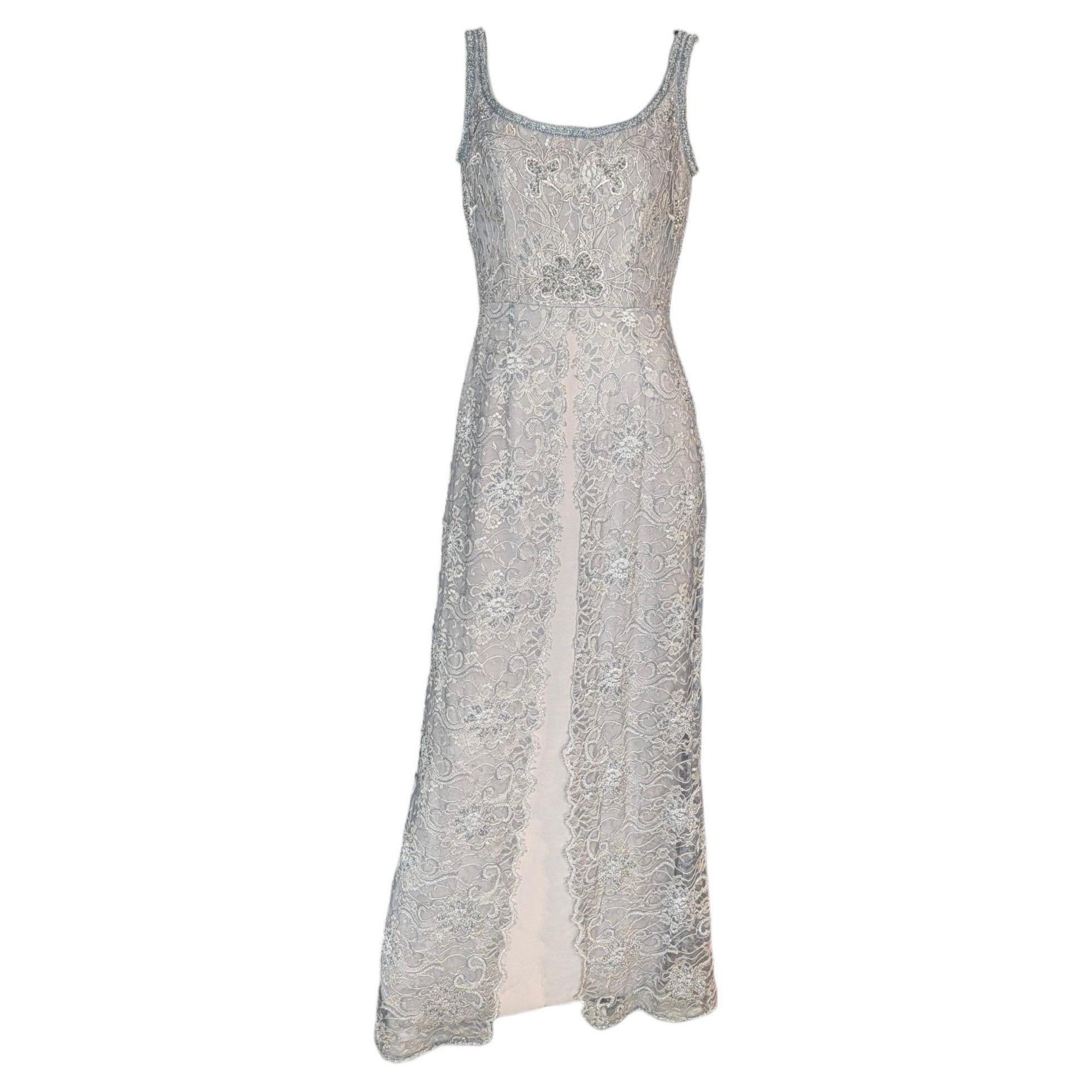 Bob Mackie Ice Blue Beaded Lace Gown