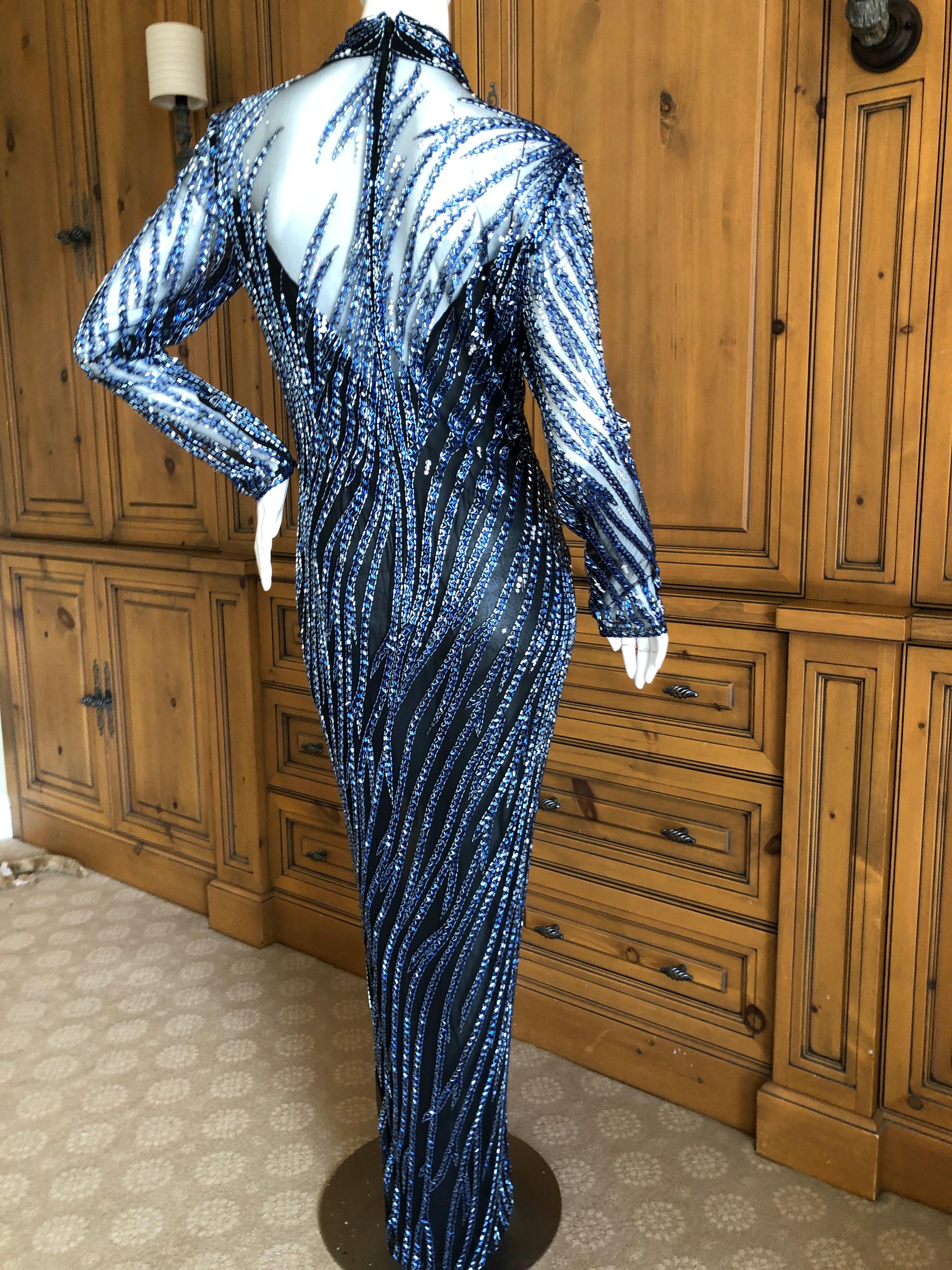 Bob Mackie Outstanding Vintage Sheer Illusion Bugle Beaded Evening Dress For Sale 3