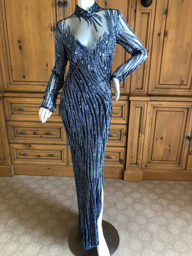 Bob Mackie Outstanding Vintage Sheer Illusion Bugle Beaded Evening