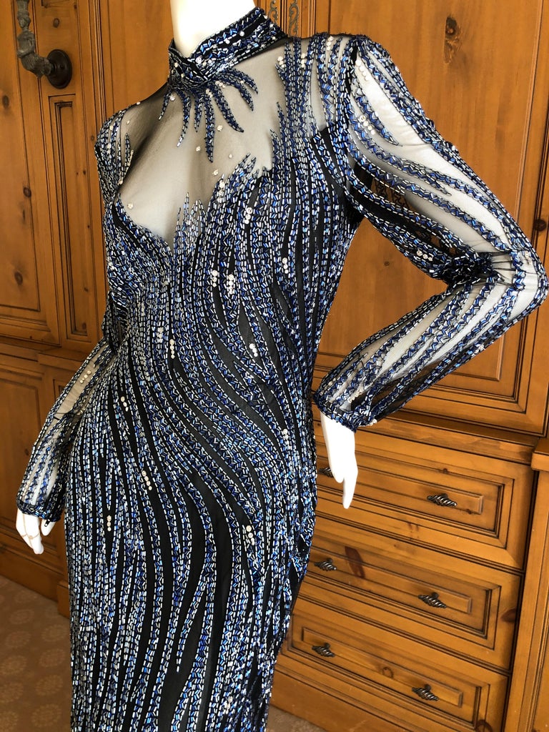Bob Mackie Outstanding Vintage Sheer Illusion Bugle Beaded Evening Dress For Sale At 1stdibs 