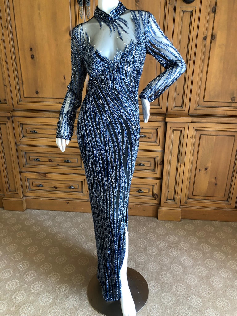 Bob Mackie Outstanding Vintage Sheer Illusion Bugle Beaded Evening Dress For Sale At 1stdibs 