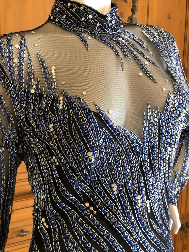 Bob Mackie Outstanding Vintage Sheer Illusion Bugle Beaded Evening
