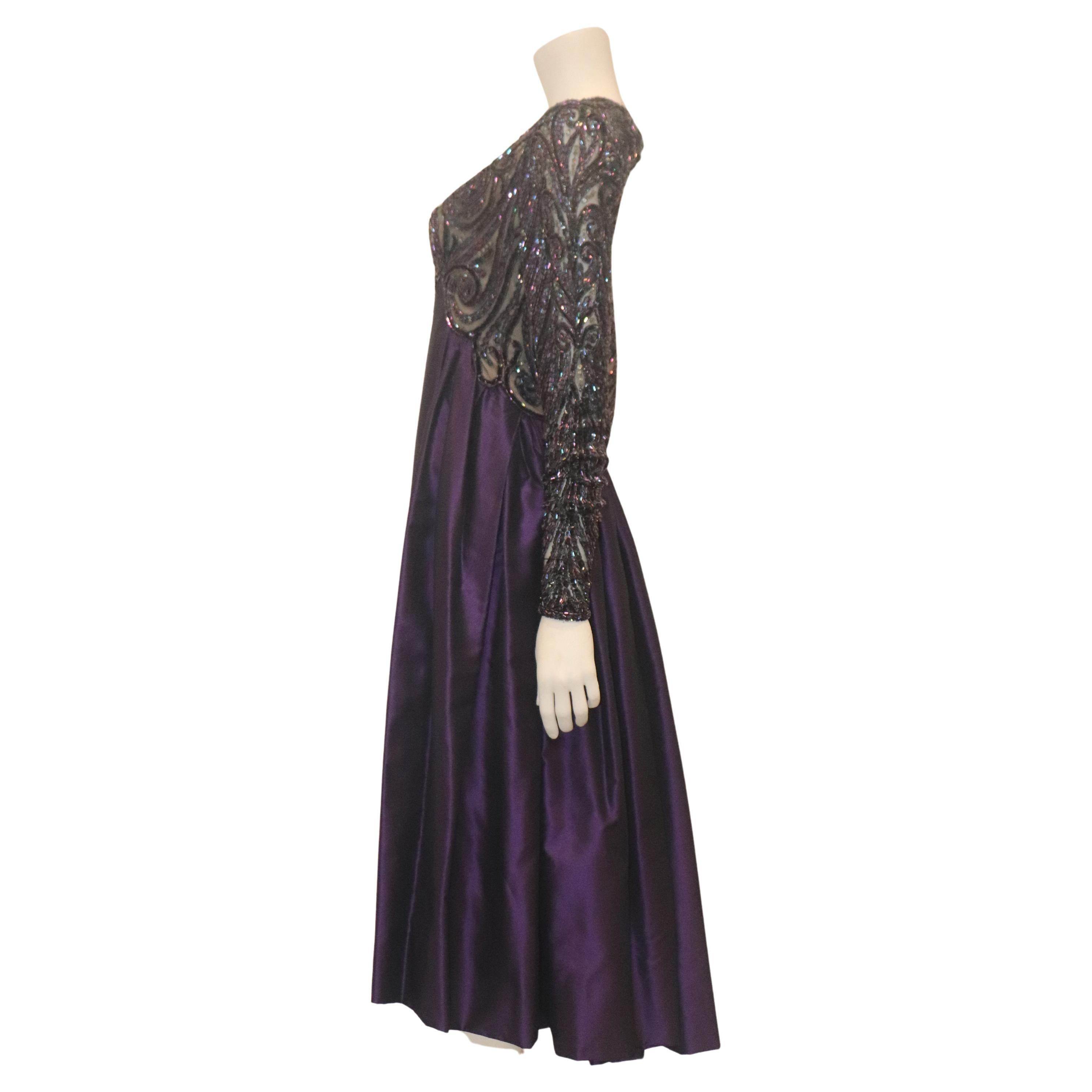 BOB MACKIE Lila Tea Length-Kleid mit perlenbesetztem Mieder und Ärmeln und offenem Rückenausschnitt (Schwarz) im Angebot