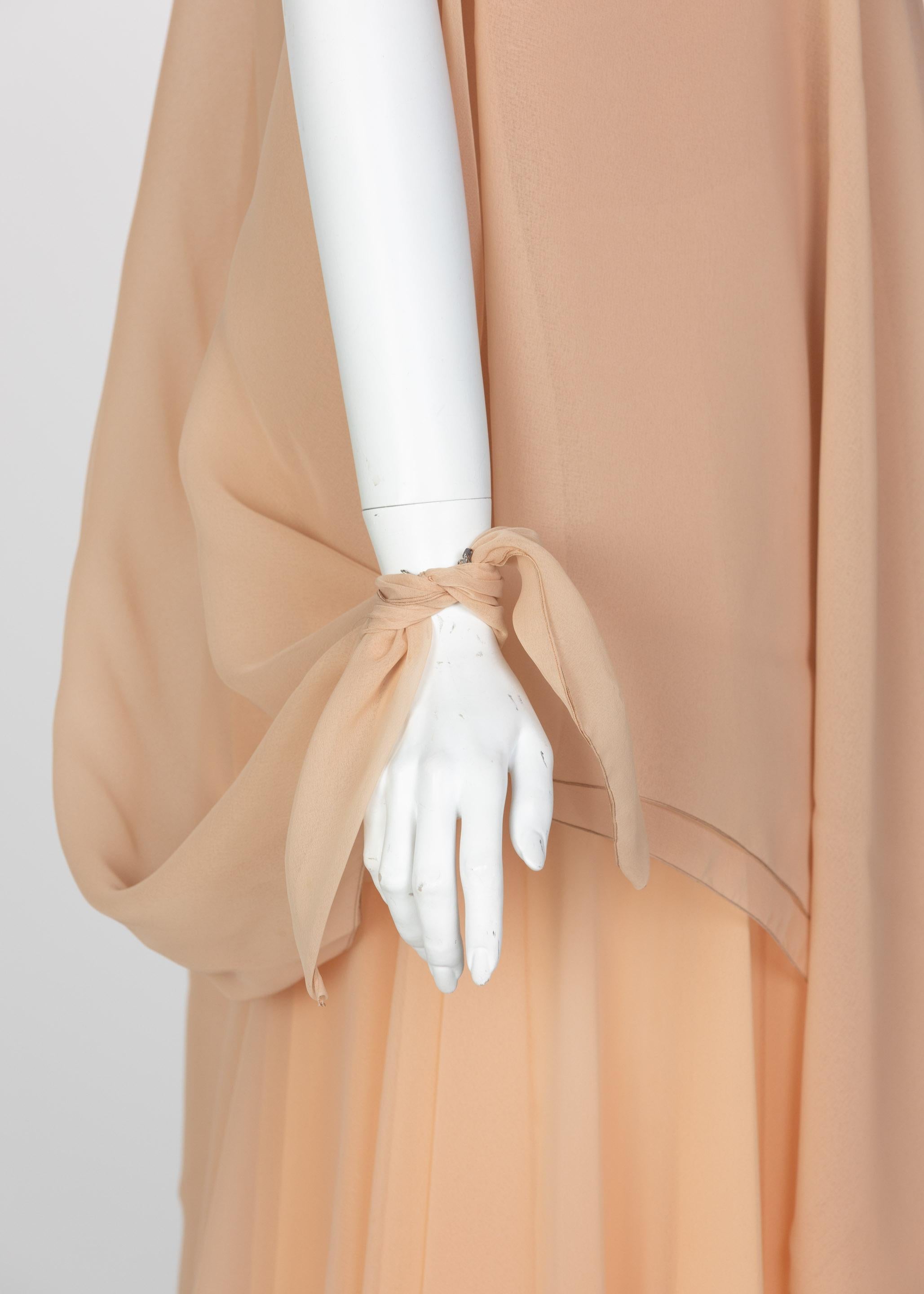 Bob Mackie Ray Aghayan Peach Chiffon Layered Dress Cape Shawl 2