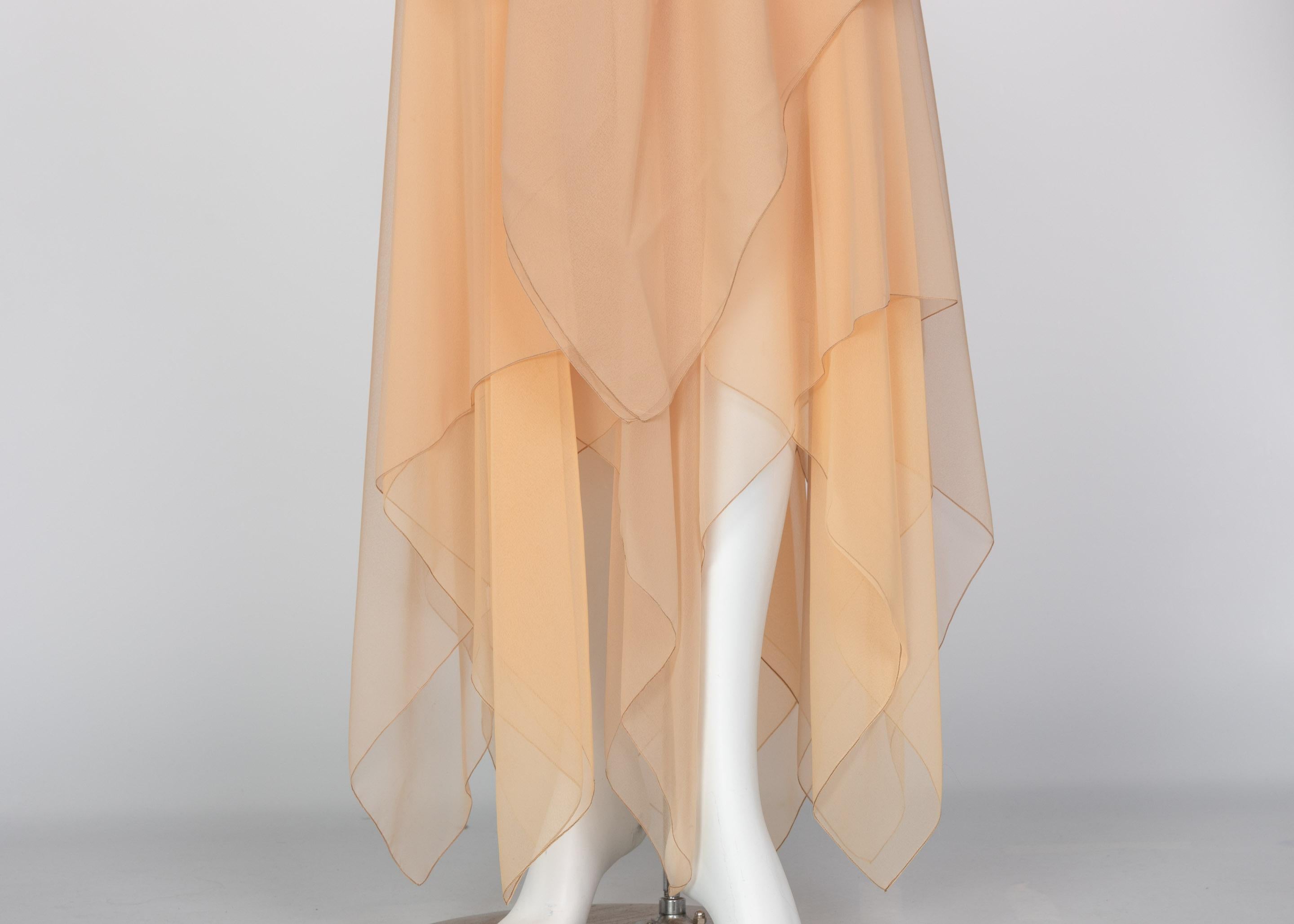 Bob Mackie Ray Aghayan Peach Chiffon Layered Dress Cape Shawl 4