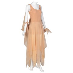 Vintage Bob Mackie Ray Aghayan Peach Chiffon Layered Dress Cape Shawl