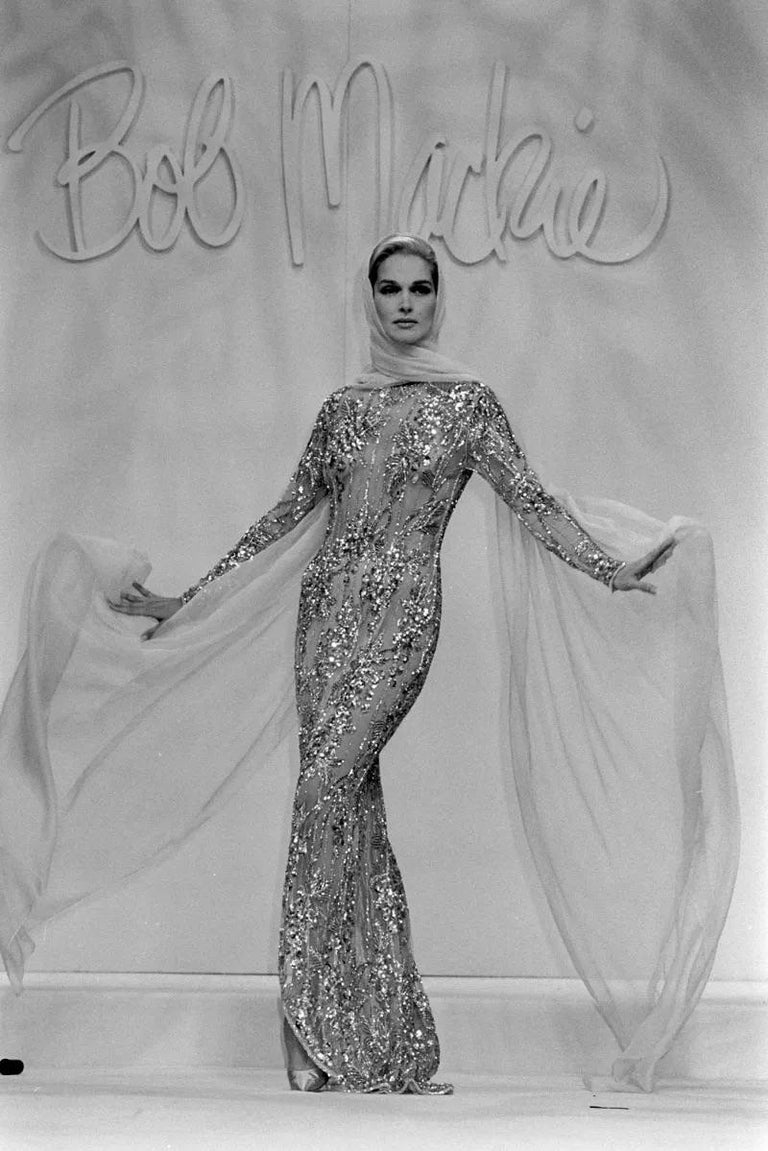 bob mackie sequin dress 80s 90s Vintage Pink Silver Beaded Sequin Gown Dress by Bob Mackie Pink Long Sleeve Sequin Gown Bob Mackie Cher Sequin Dress Medium Wedding