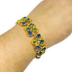 BOB MACKIE signé vintage plaqué or bleu vert cristal bracelet designer