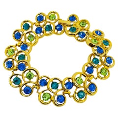 BOB MACKIE signed vintage gold plated blue green crystal designer bracelet