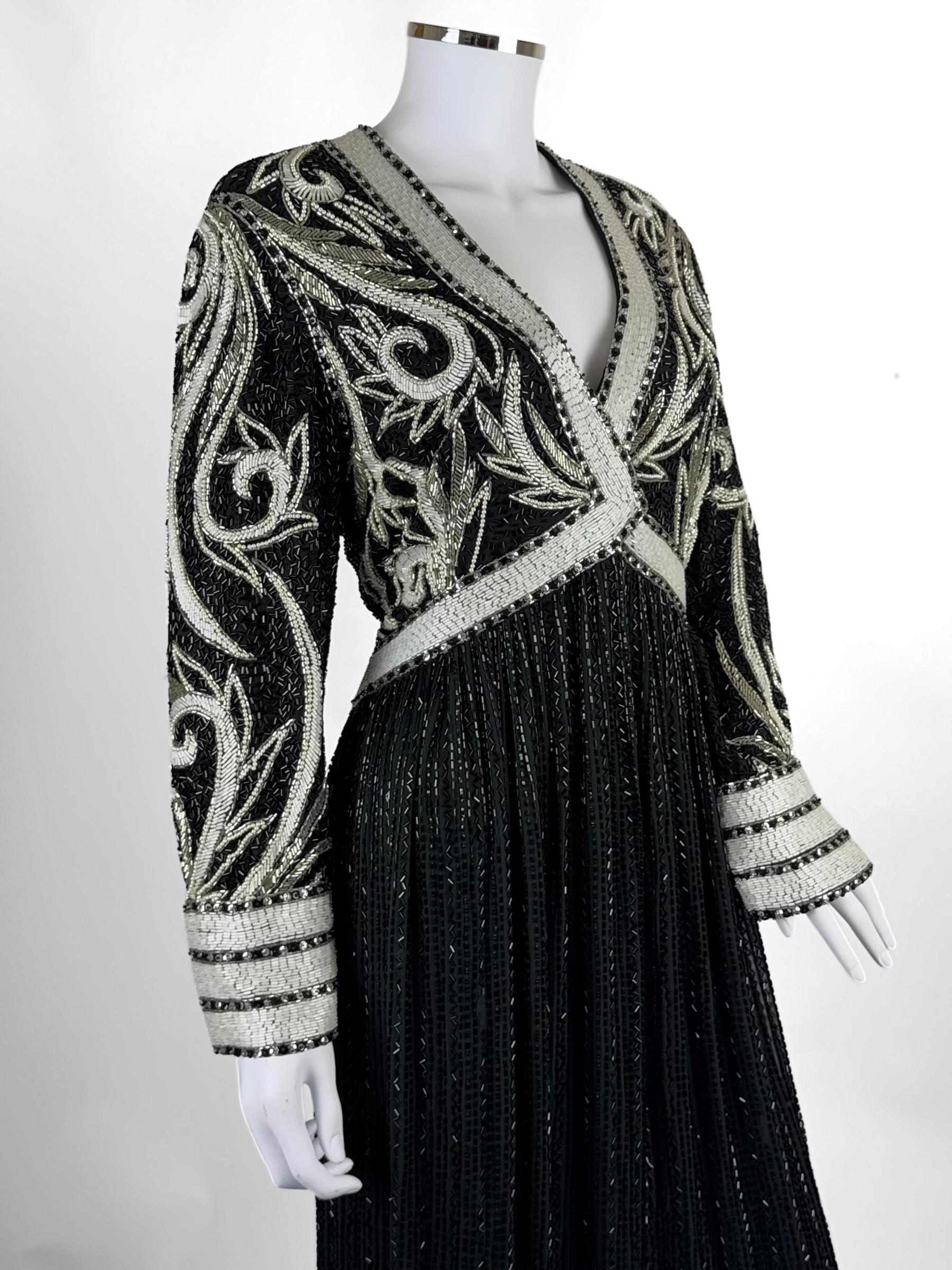 Bob Mackie Perlenbesetztes Seidenkleid, 1980er Jahre (Schwarz) im Angebot