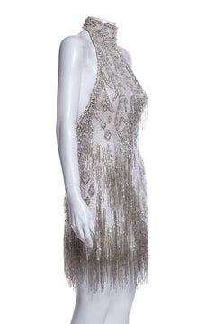 BOB MACKIE Silver Beaded Dress Size Small