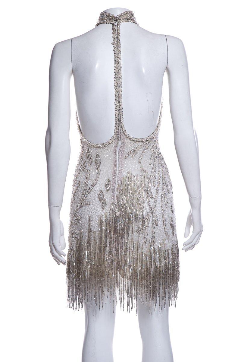 BOB MACKIE Silver Beaded Dress Size Small In Good Condition For Sale In Scottsdale, AZ