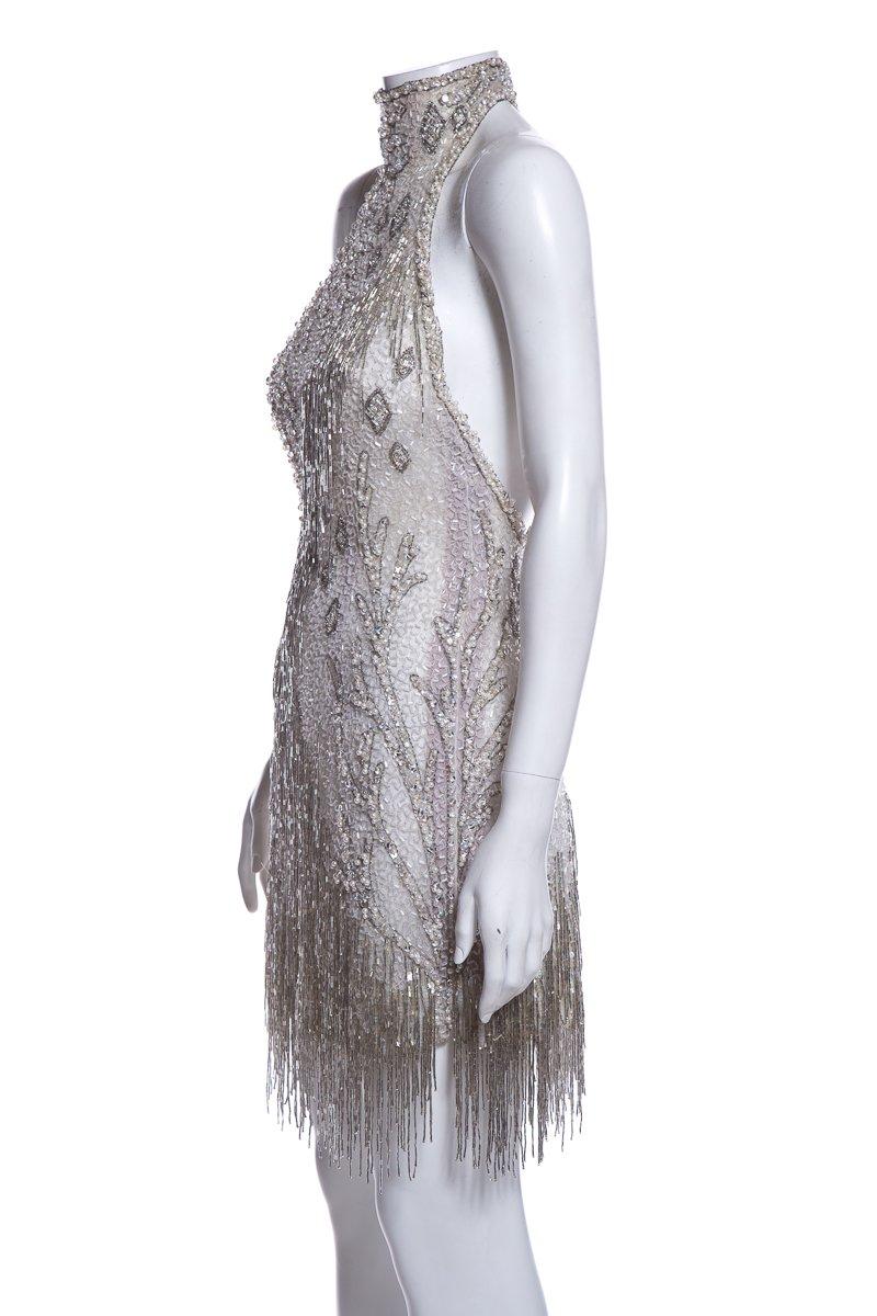 Women's BOB MACKIE Silver Beaded Dress Size Small For Sale