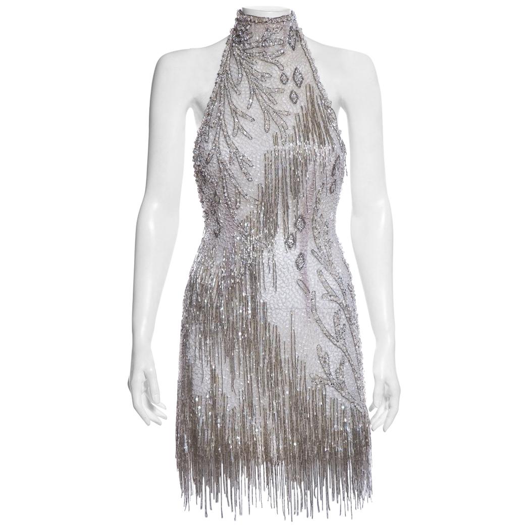 BOB MACKIE Silver Beaded Dress Size Small For Sale