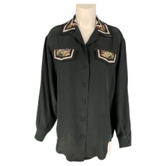 BOB MACKIE Größe 8 Schwarze Seidenbluse mit langen Ärmeln und Perlen