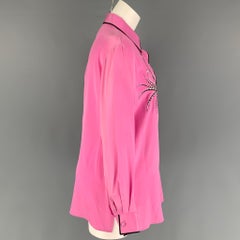 BOB MACKIE Size 8 Pink Black Silk Embroidered Button Up Shirt