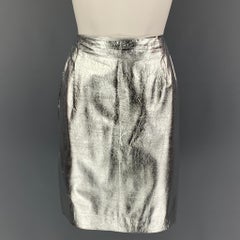 BOB MACKIE Size 8 Silver Leather Pencil Skirt