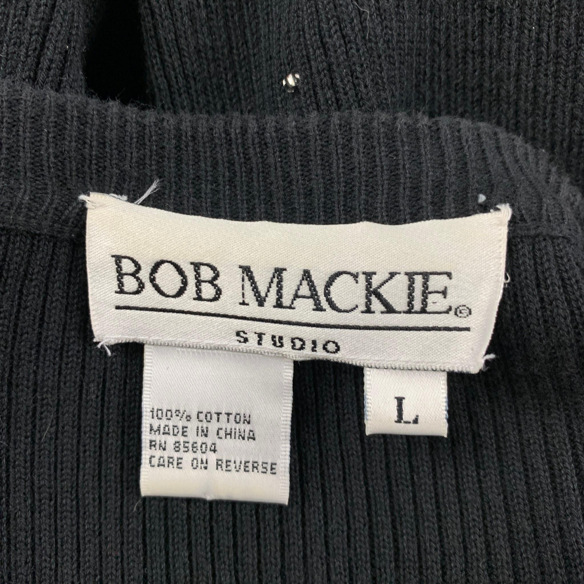 BOB MACKIE Size L Black Cotton Rhinestones V-Neck 2 Piece Cardigan Set For Sale 1