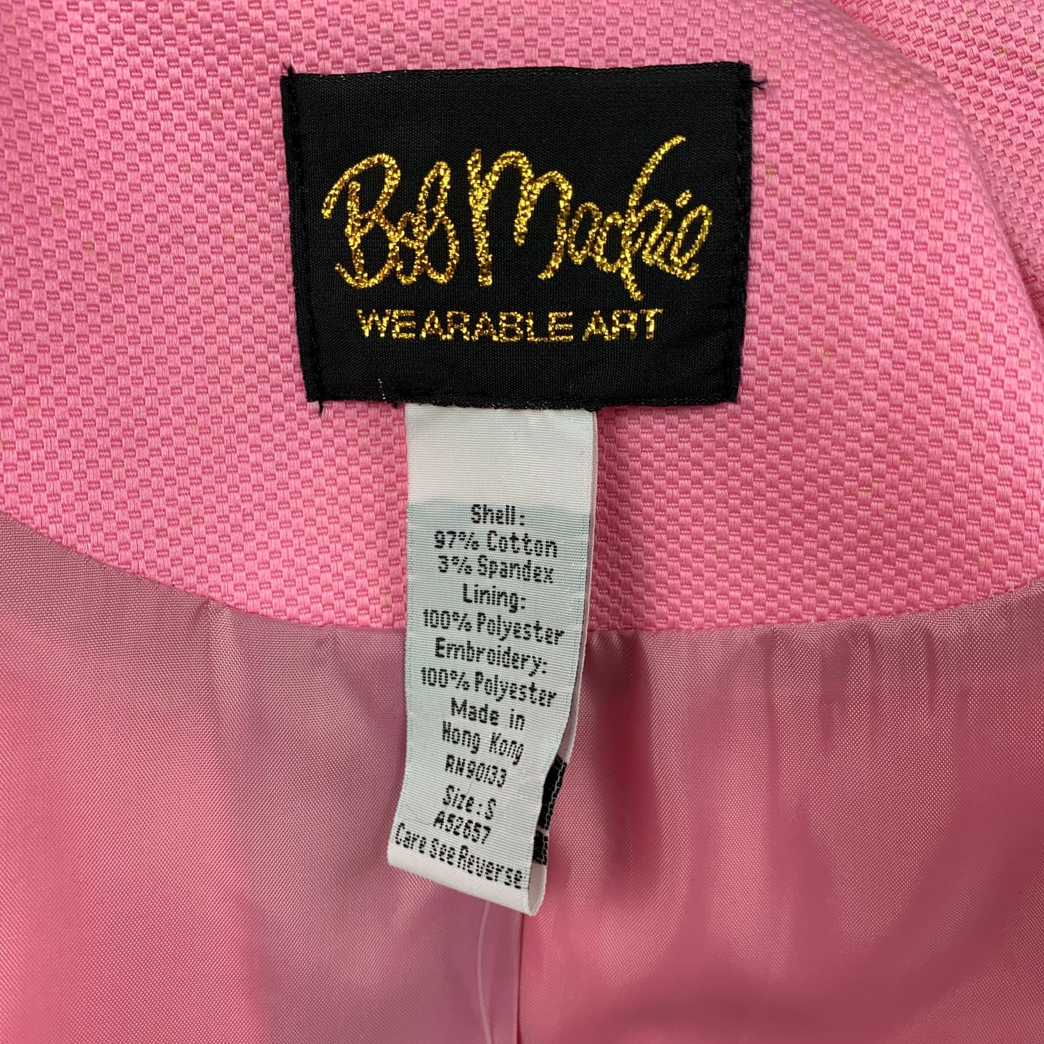 BOB MACKIE Size S Pink White Embroidered Cotton Jacket Blazer 1
