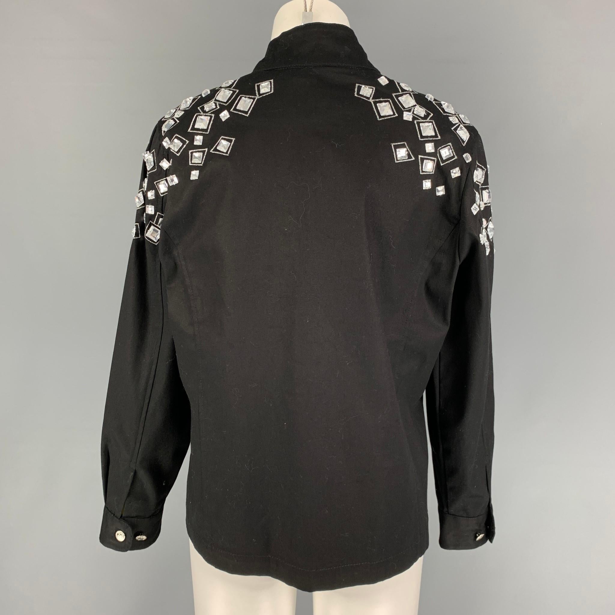 BOB MACKIE Size XL Black Silver Cotton Embellishment Jacket In Good Condition In San Francisco, CA