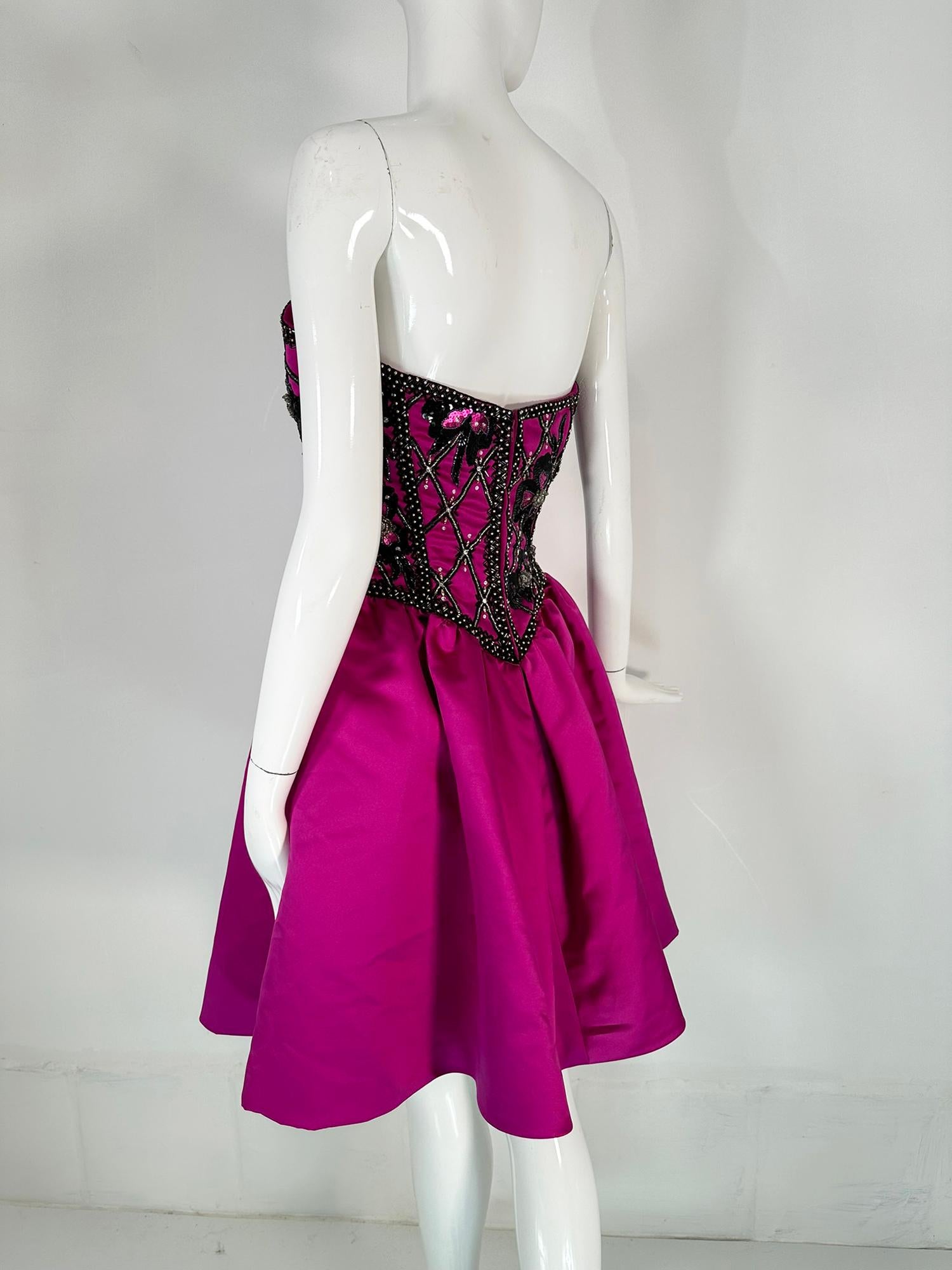 Women's Bob Mackie Strapless Beaded Bodice Semi Full Skirt Evening Dress in Fuchsia 6  For Sale