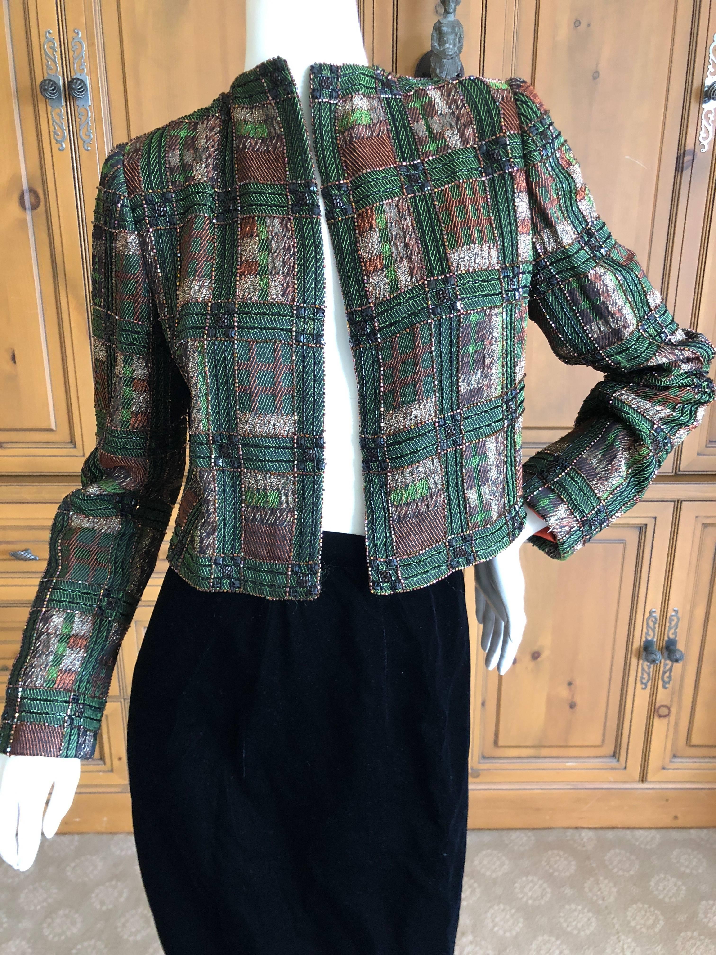 Bob Mackie Tartan Beaded jacket In Excellent Condition For Sale In Cloverdale, CA