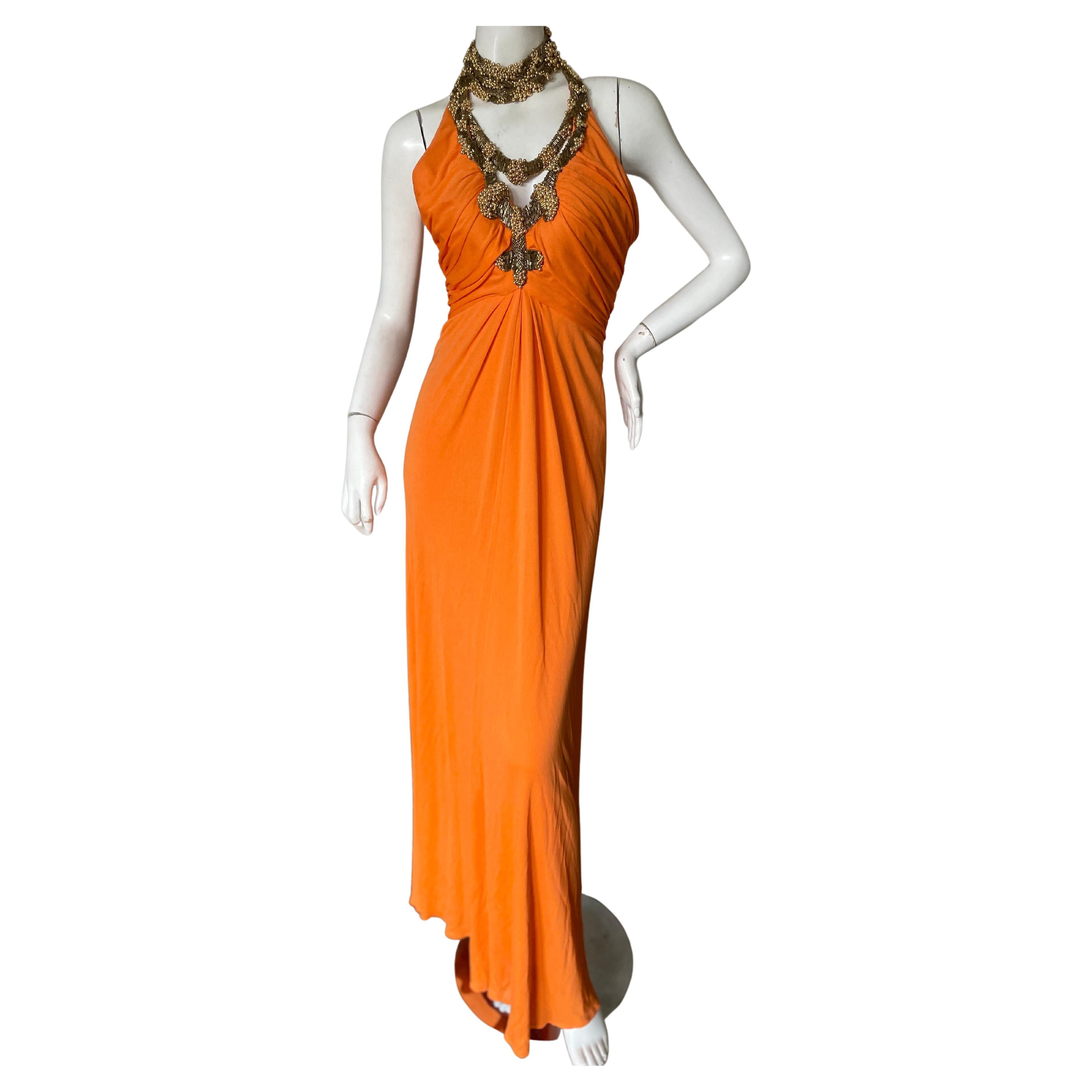 Vintage 1970s Orange Ruched V-Neck Jersey Gown main image 0