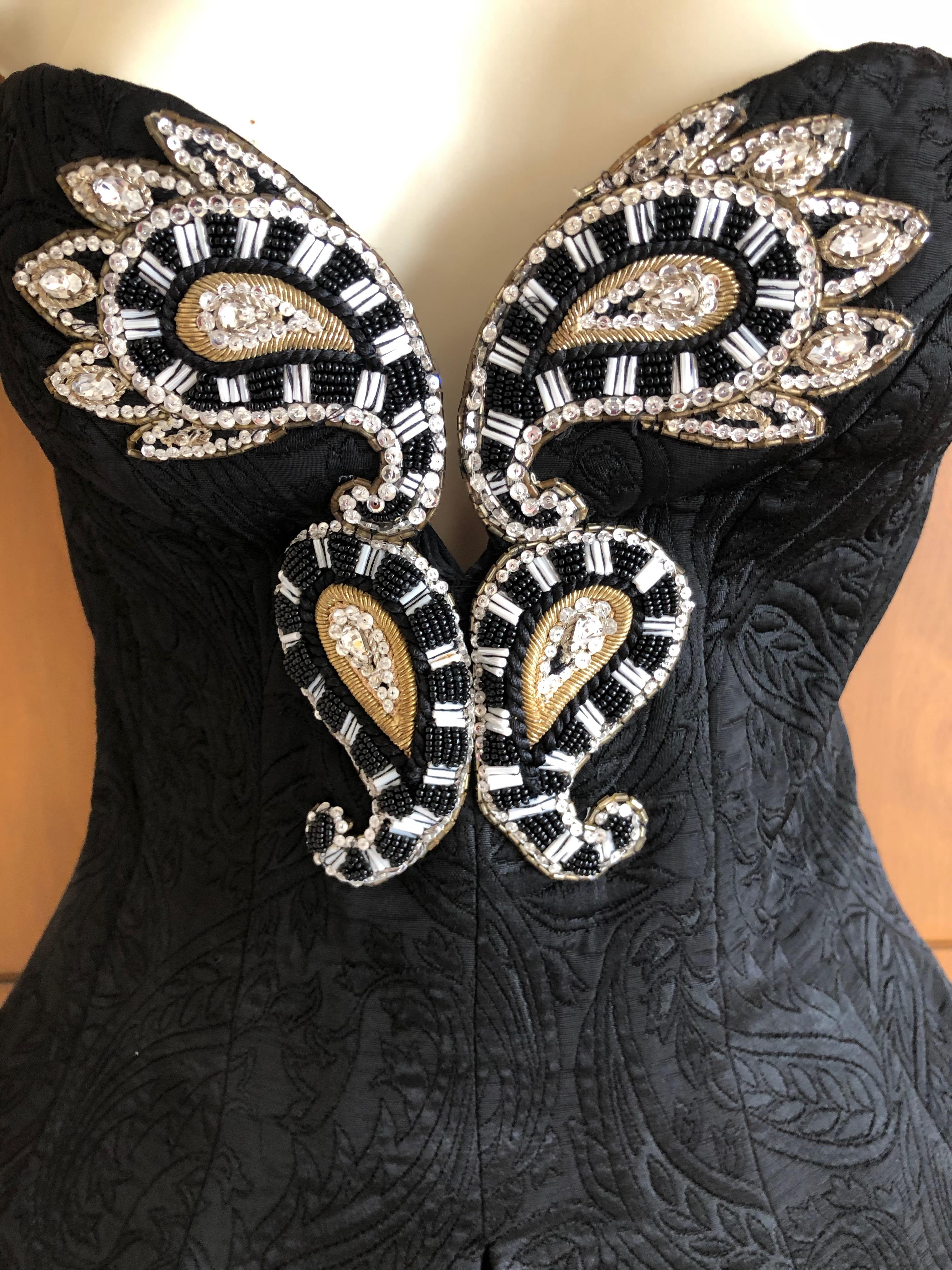Bob Mackie Vintage 1980's Black Brocade Bustier Dress with Full Corset In Excellent Condition In Cloverdale, CA