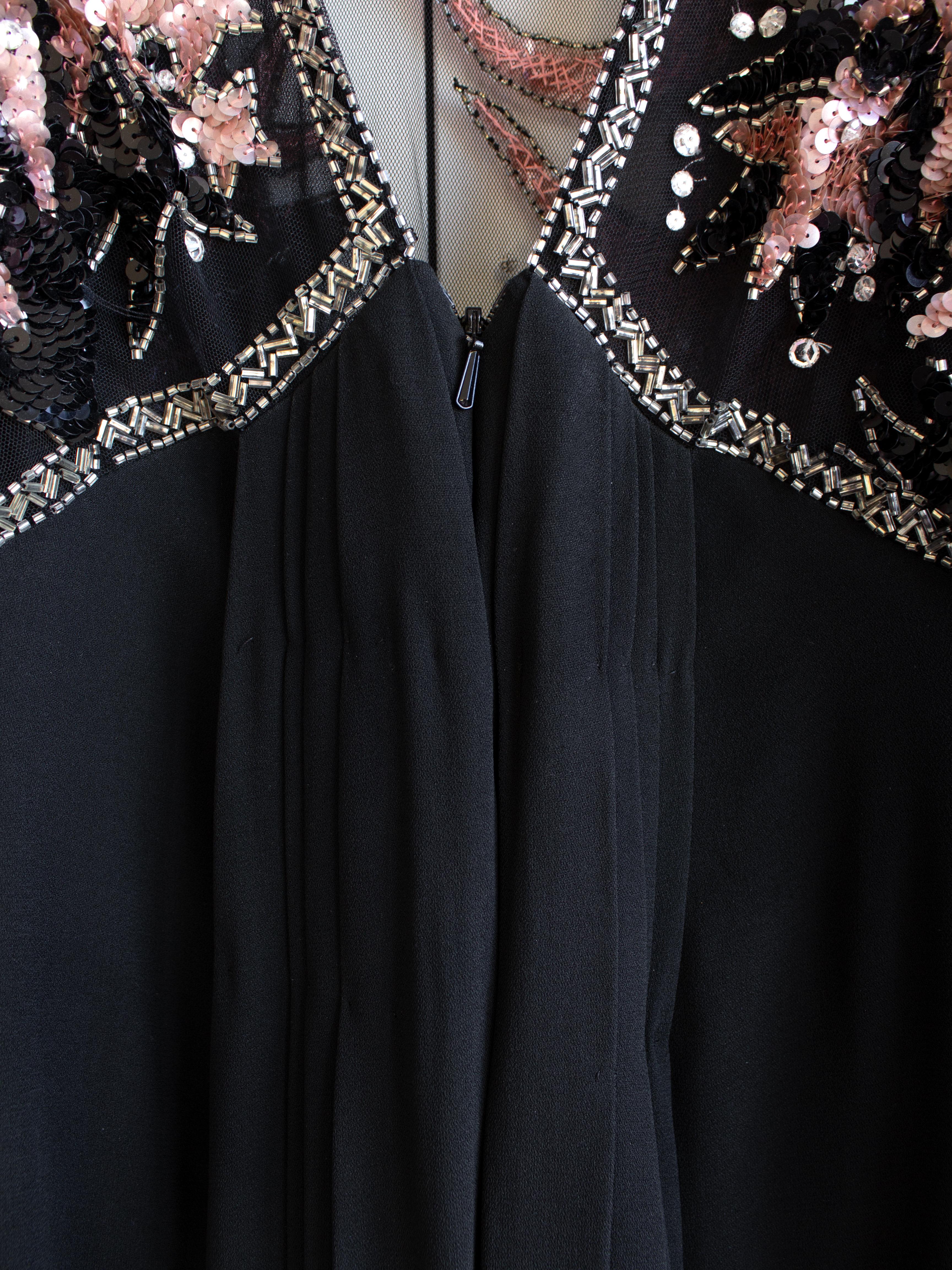 Bob Mackie Vintage 1980s Celestial Moon Stars Sequin Embellished Pink Black Gown For Sale 7